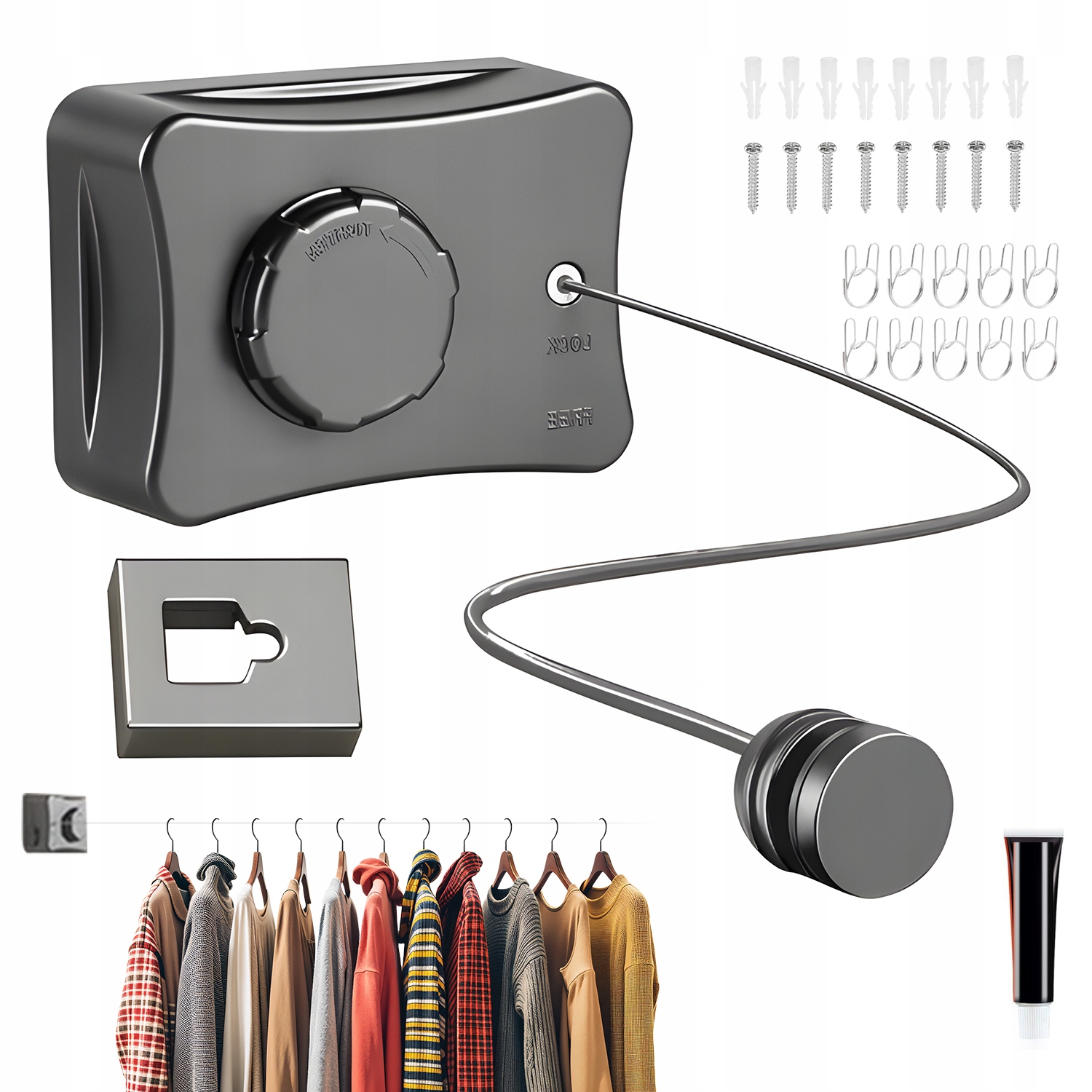 Levně Rozkládací Lanko Na Prádlo Srolovatelná Nosnost 20 Kg Montáž Na Stěnu 5,1 M 304 Ocel