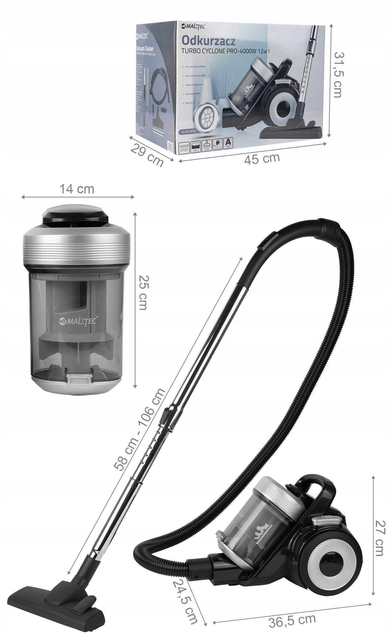 Odkurzacz CYKLONOWY BEZWORKOWY 4000W 12w1 HEPA EAN (GTIN) 5901924231370