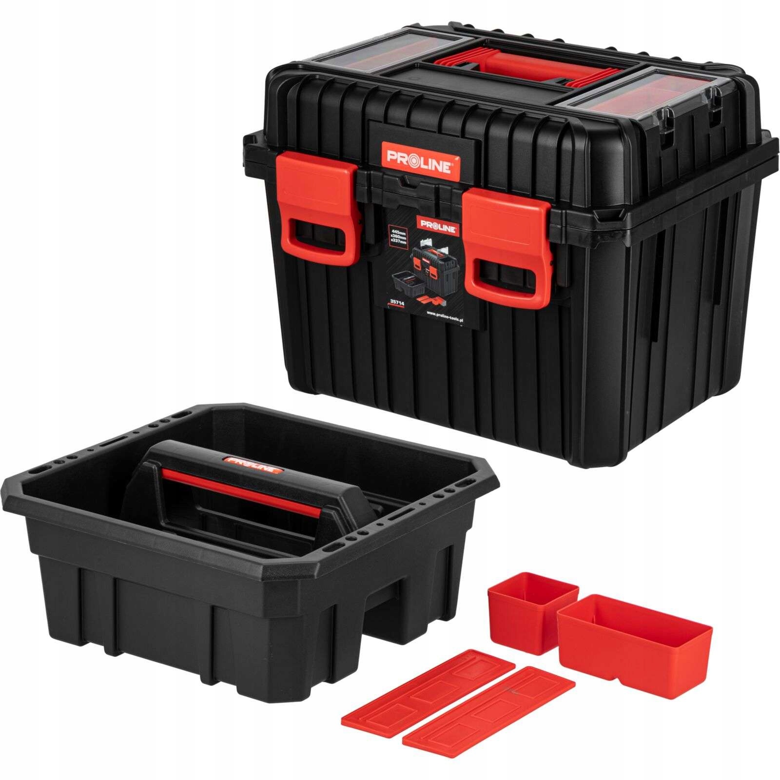 Box na nářadí s 2 sponami Abs 445x360x337, tácek Proline 35714