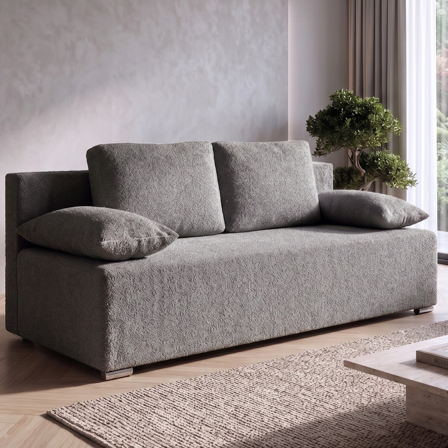 Kanapa sofa rozkładana z funkcją spania Lunera 2 boucle baranek grafitowy