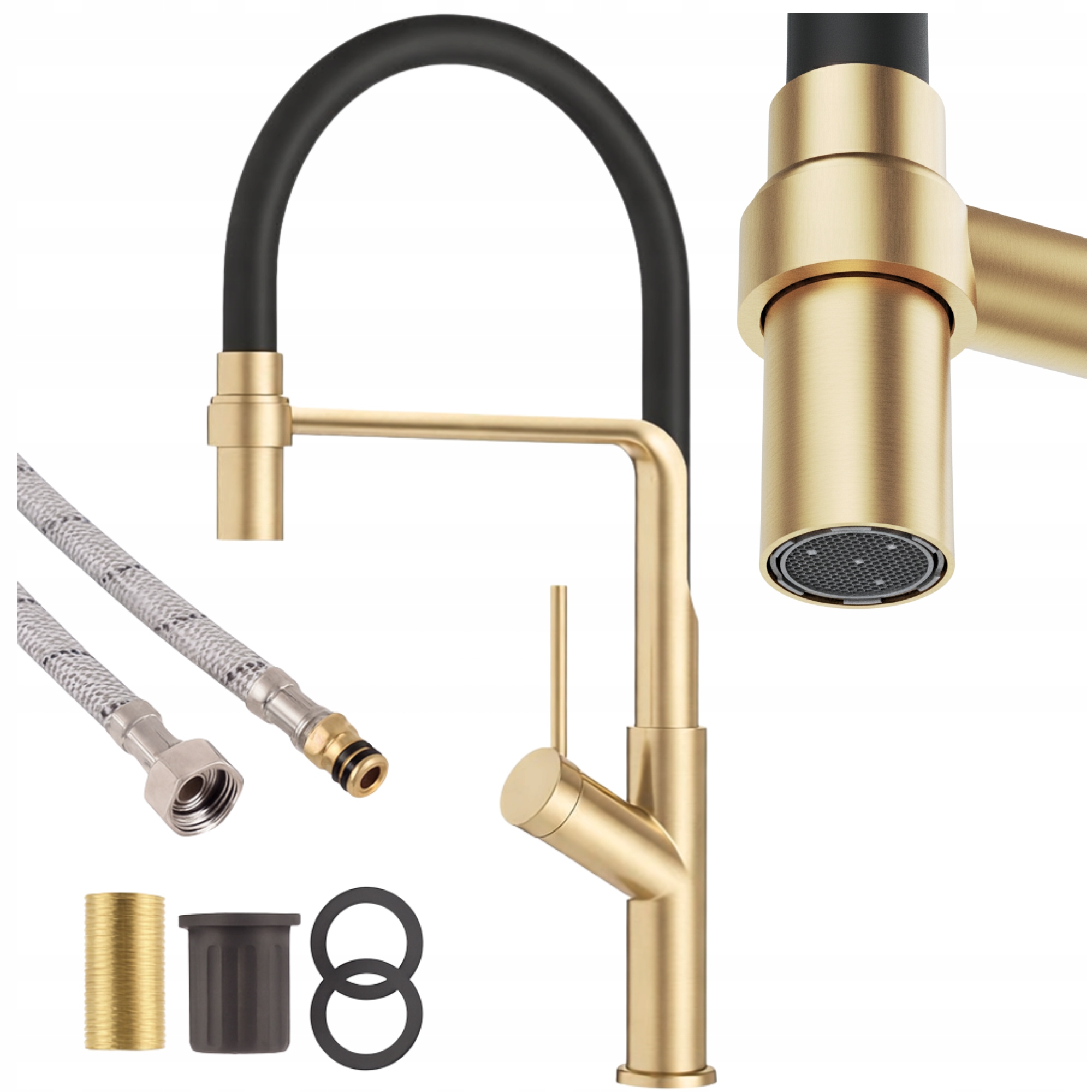 Kuchyňská Baterie Flexibilní, Zlatá Kartáčovaná Výpusť Vasto