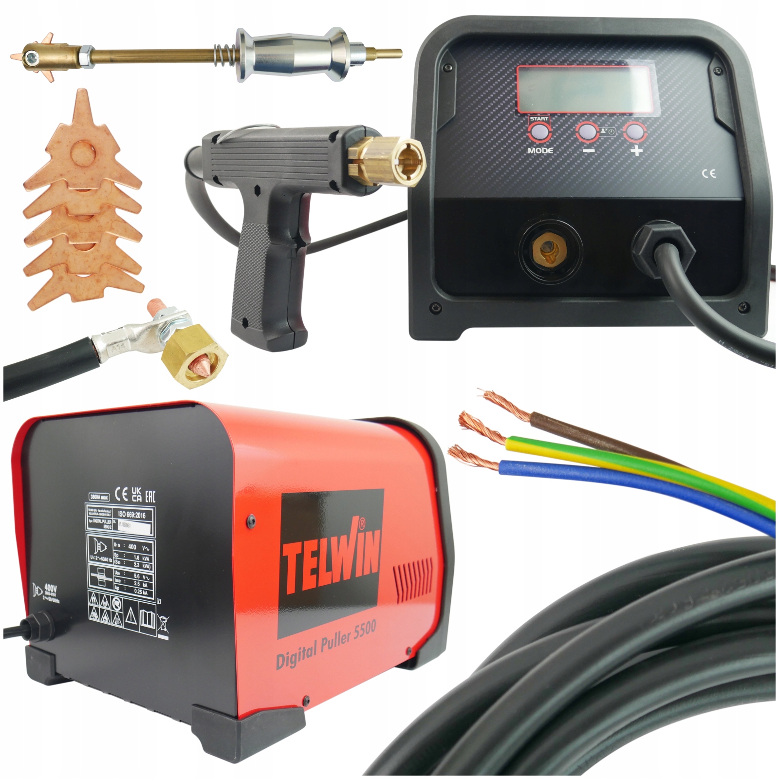 Plechářský spotter Telwin Digital Puller 5500 400V Svařovací stroj pro Karoserii