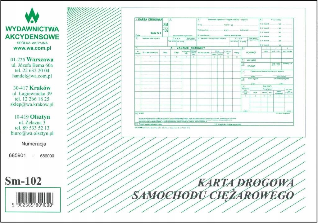 

Karta Drogowa SM-102 Samochód Ciężarowy Numerowana