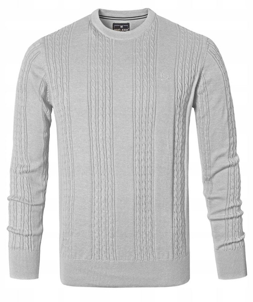 Lehký bavlněný svetr Pako Jeans Světlý popel, textura materiálu XL