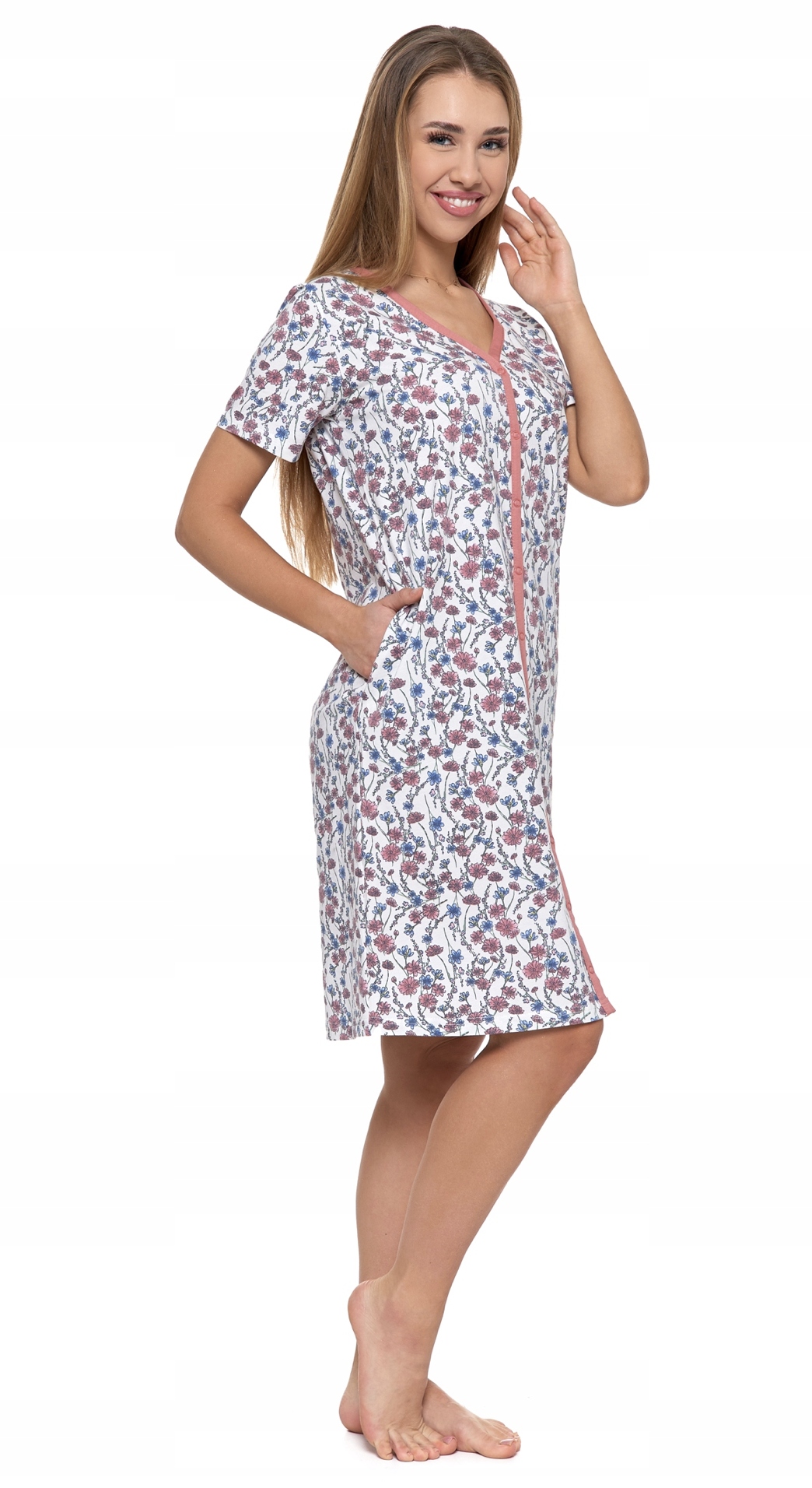 KOSZULA NOCNA DAMSKA BAWEŁNIANA ROZPINANA W KWIATY ELEGANCKA MORAJ L Rozmiar L