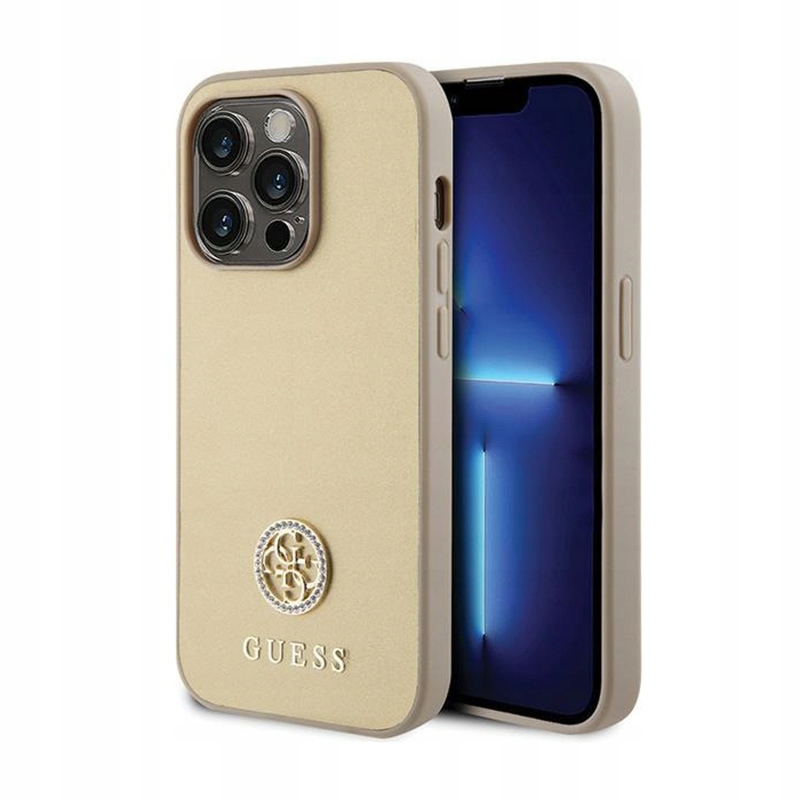 Guess 4G Strass Metal Logo Pouzdro pro iPhone 15 Pro (zlaté)