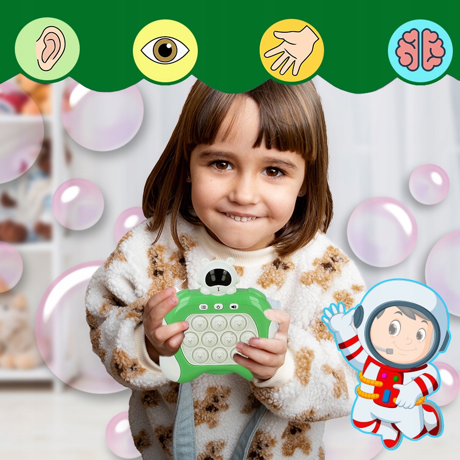 GRA ZRĘCZNOŚCIOWA POP IT POPIT ELEKTRYCZNA ANTYSTRESOWA LED DŹWIĘKI KOSMOS Minimalna liczba graczy 1