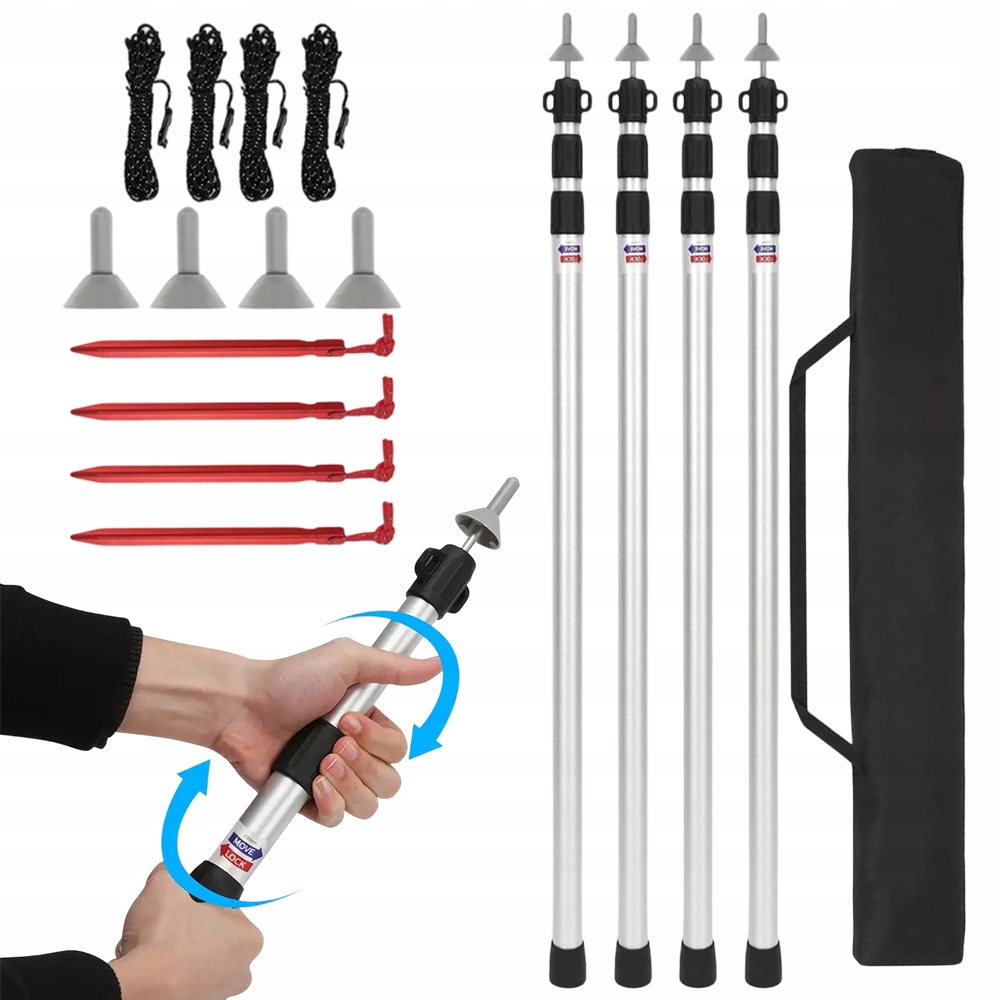 4X Teleskopická Tyč Pro Stan, Alu Stanové Sloupky, Nastavitelné, 93.5-234.5 CM