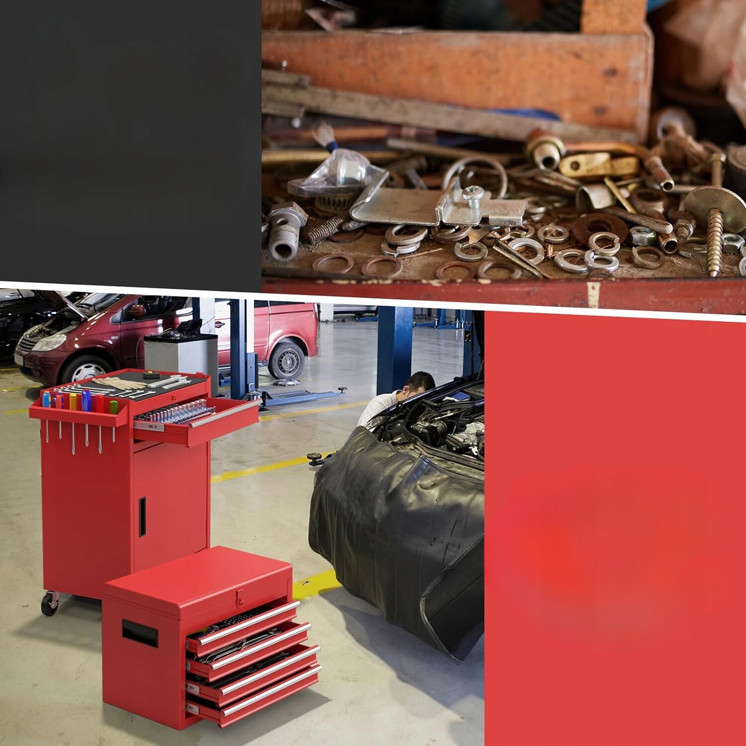 WÓZEK WARSZTATOWY SZAFA NA NARZĘDZIA 2w1 8 PRZEGRÓDEK Wysokość produktu 102 cm