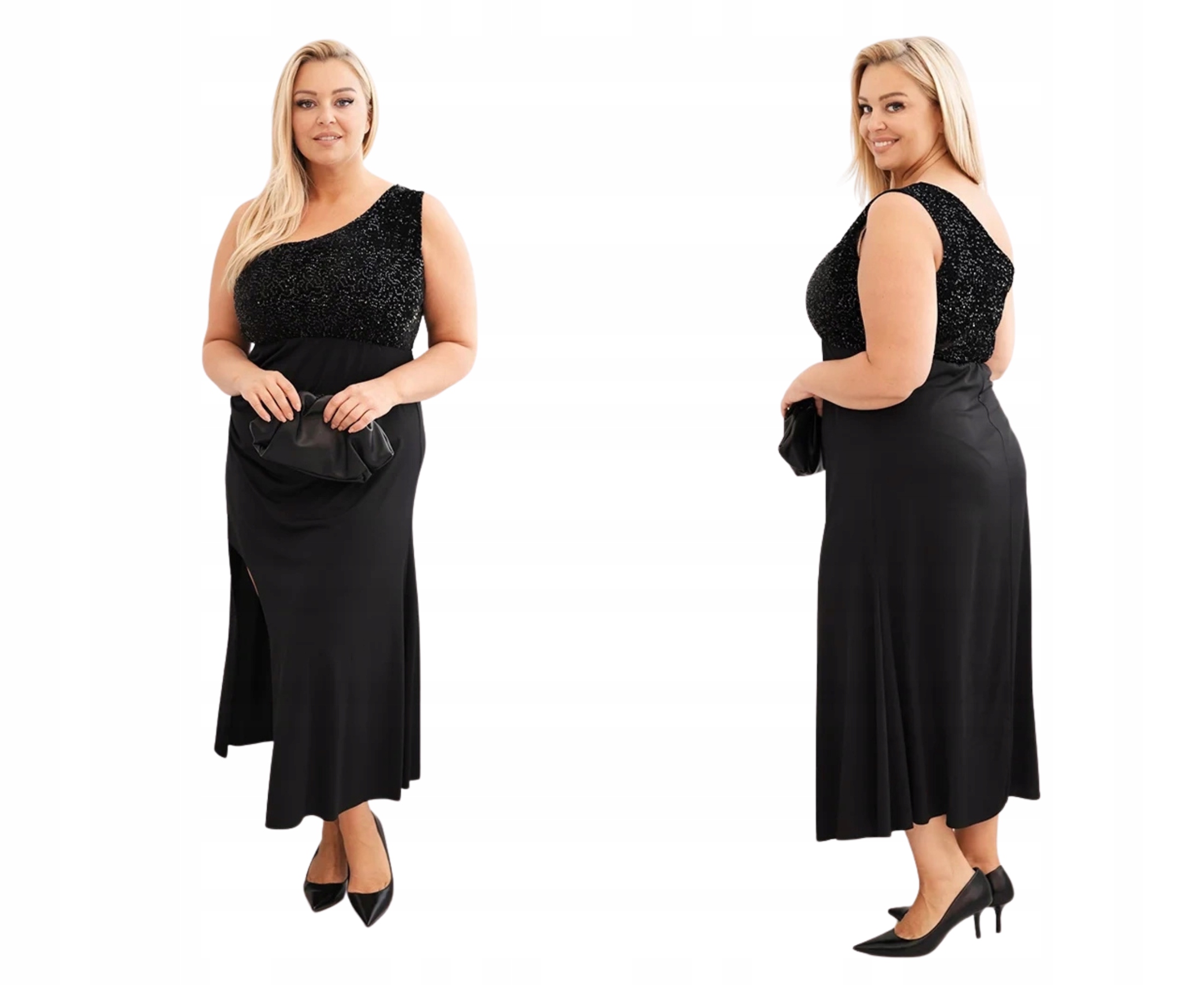 Dámské večerní Šaty na jedno rameno pro větší velikosti, černé