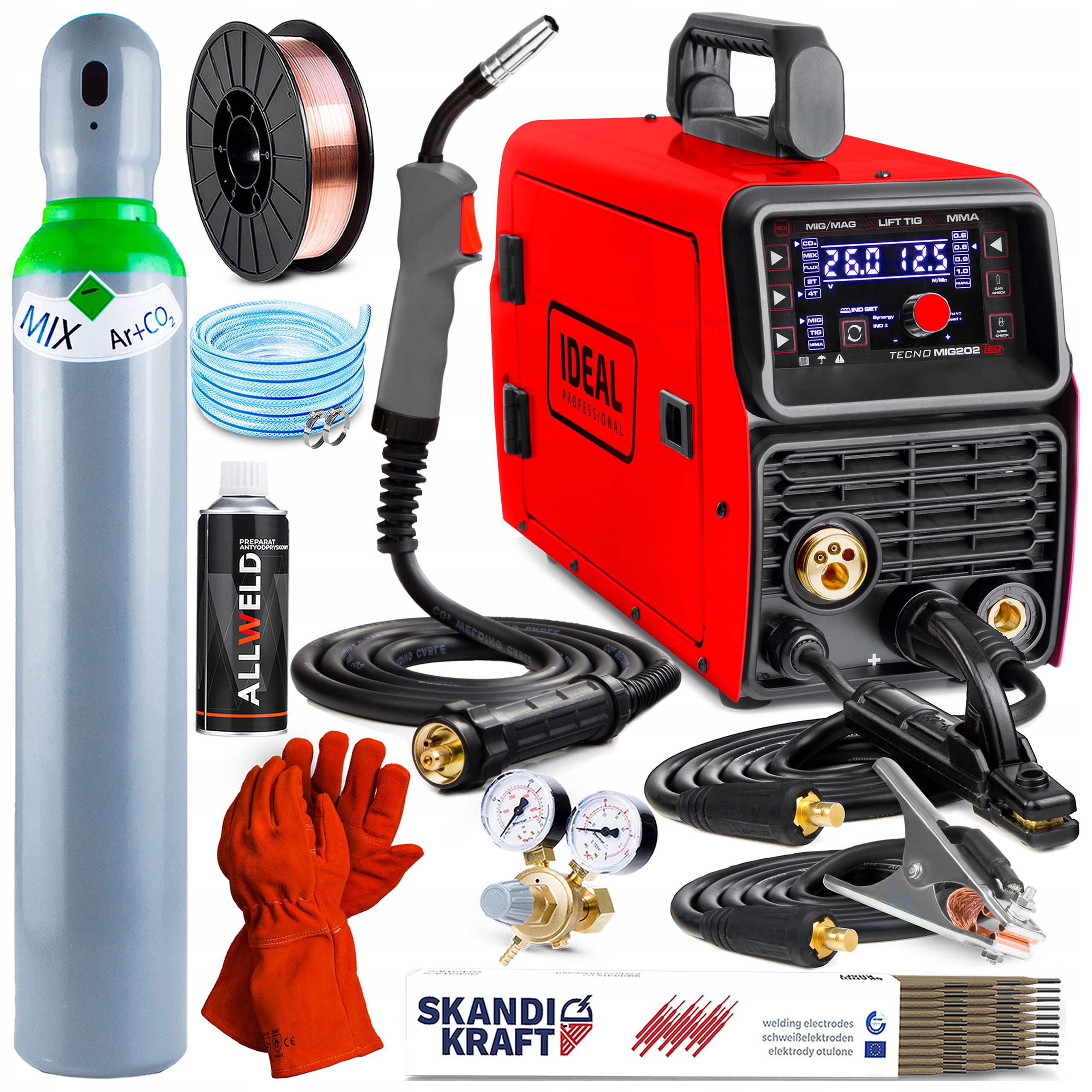 Svářečka Migomat Ideal Tecno Mig 202 Led Mma Tig Synergie 200A Igbt Alu