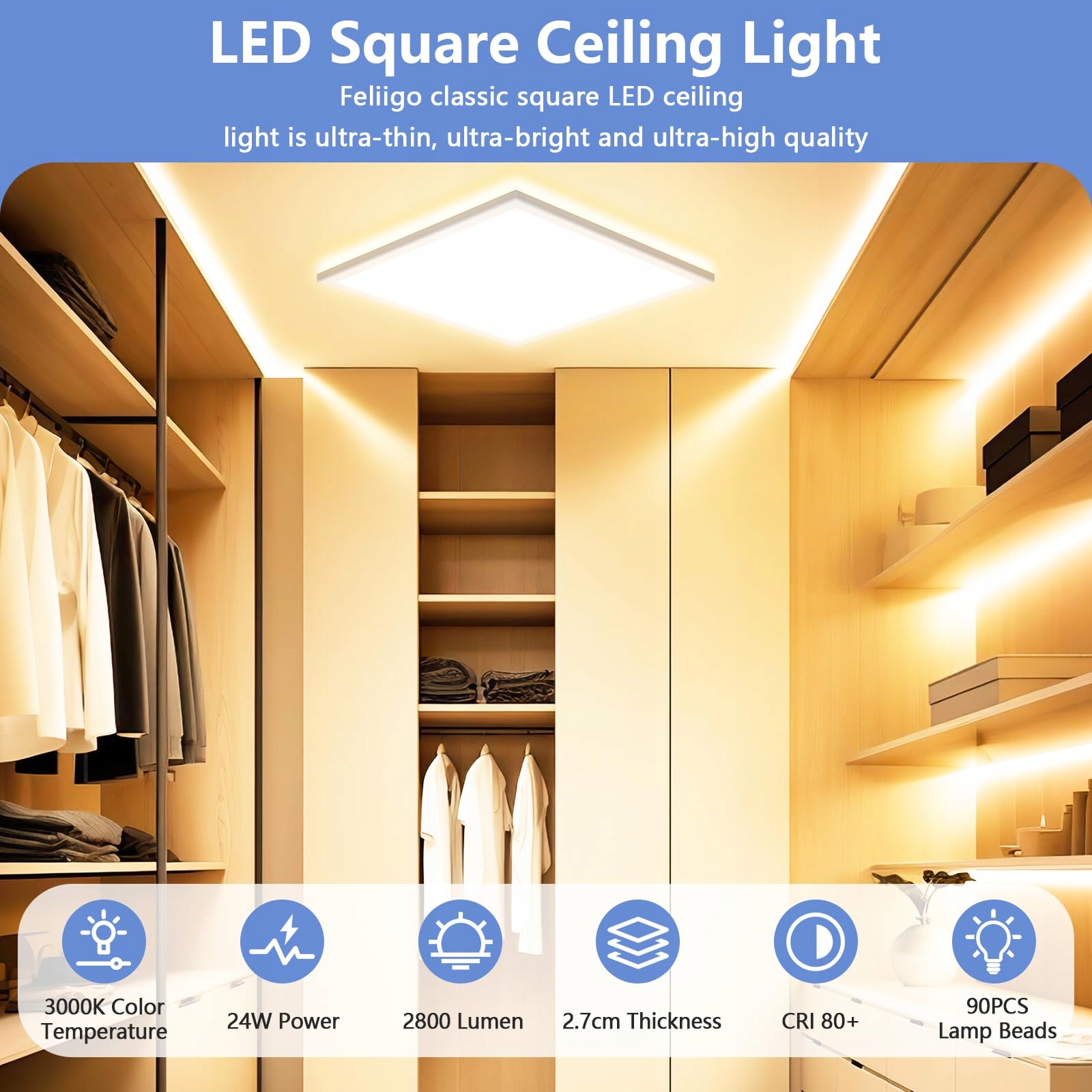 Feliigo Lampa Sufitowa LED 24W 2800LM IP44 Do Salonu i Łazienki — miniatura 2