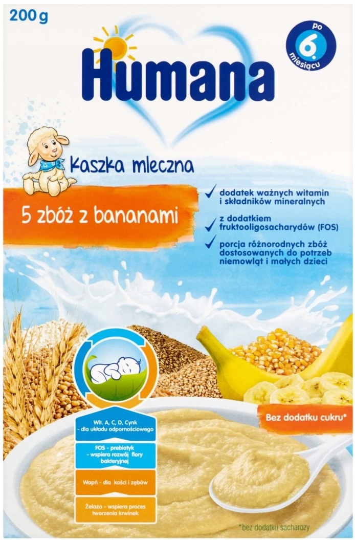 HUMANA 4 MLEKO NASTĘPNE PO 24 MIESIĄCU 650G x6 + KASZKA MLECZNA 5 ZBÓŻ x1 Marka Humana