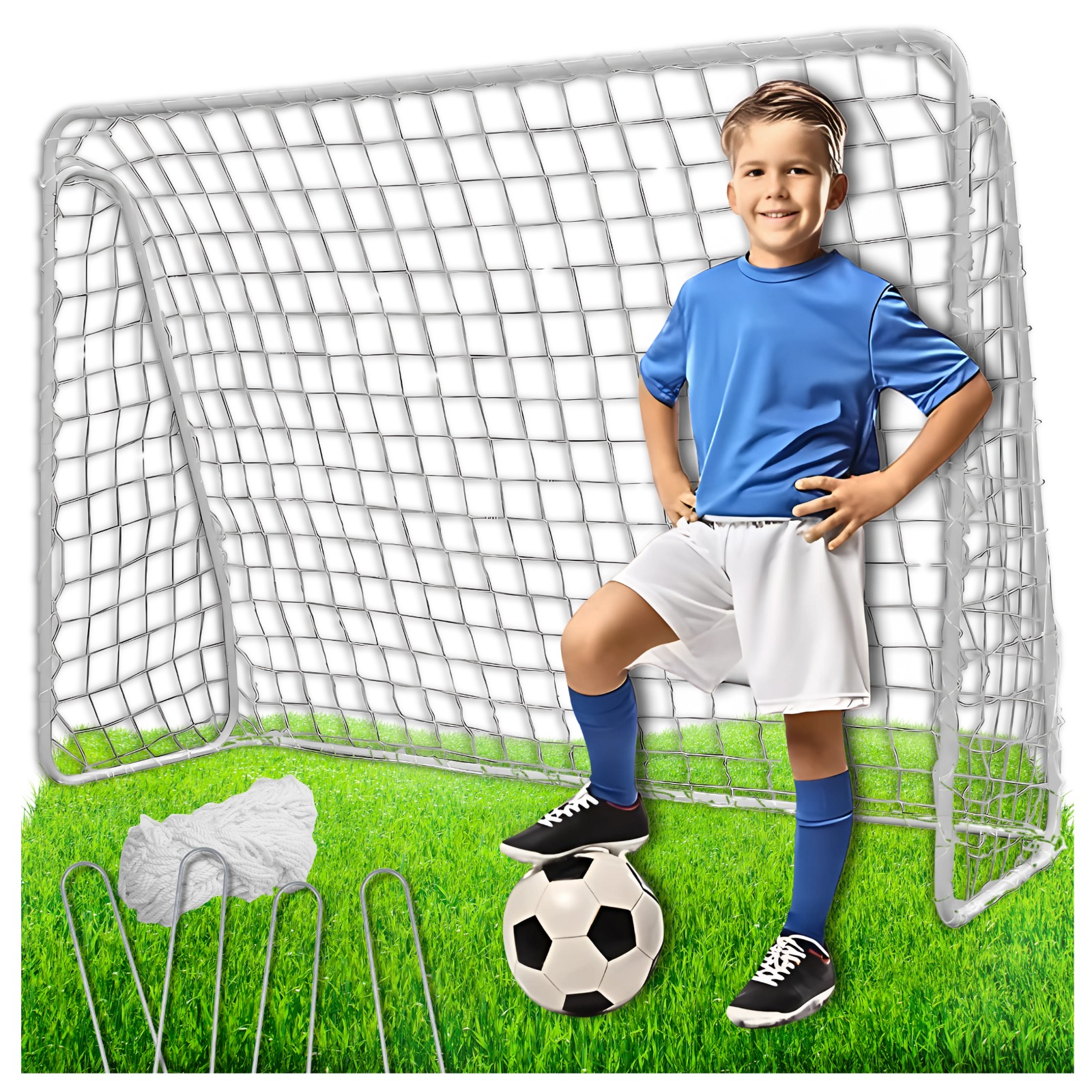Fotbalová branka pro děti, přenosná, velká, kovová, skládací, 213 x 150 cm