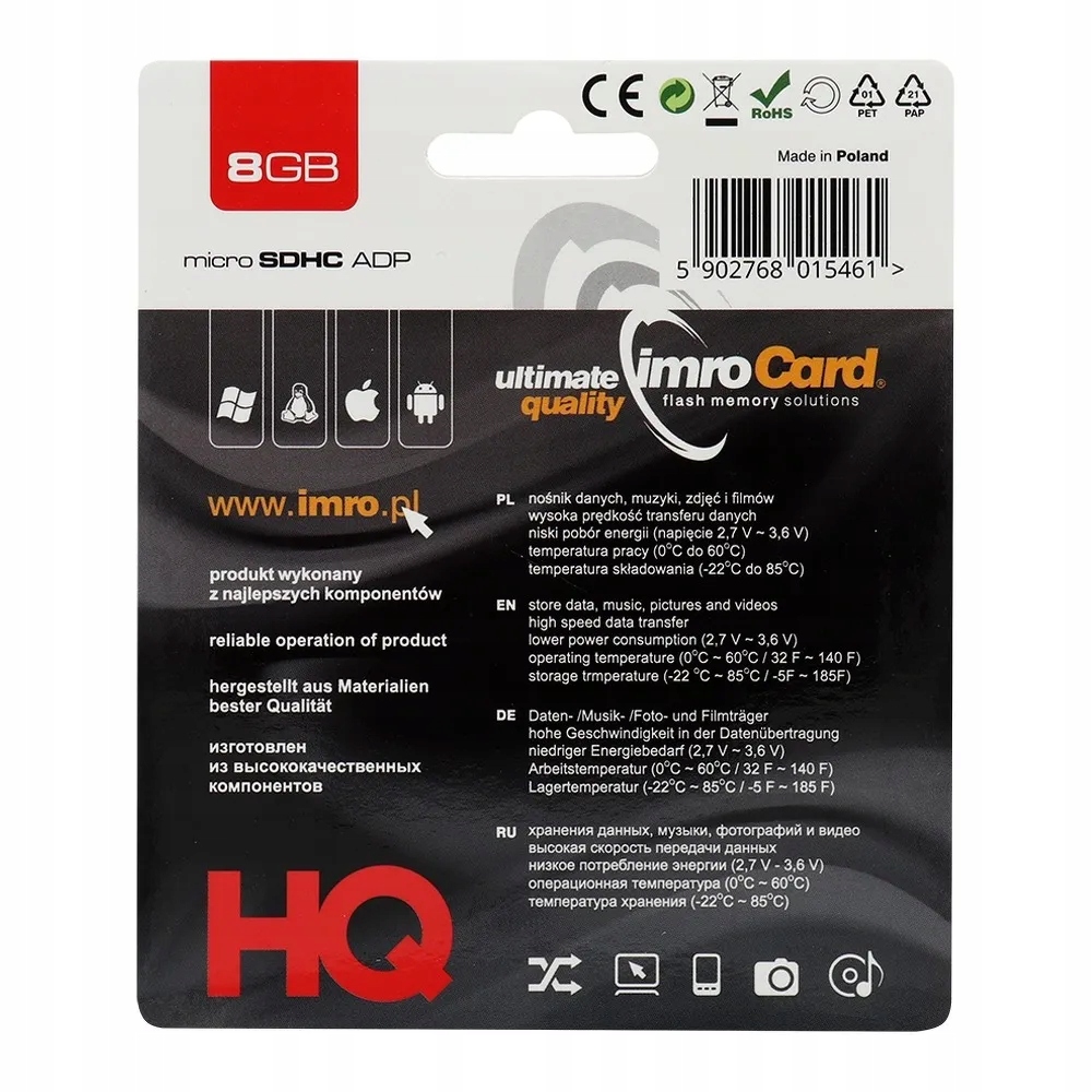 Karta pamięci IMRO micro SD SDHC 8GB Class 4 Typ karty SD