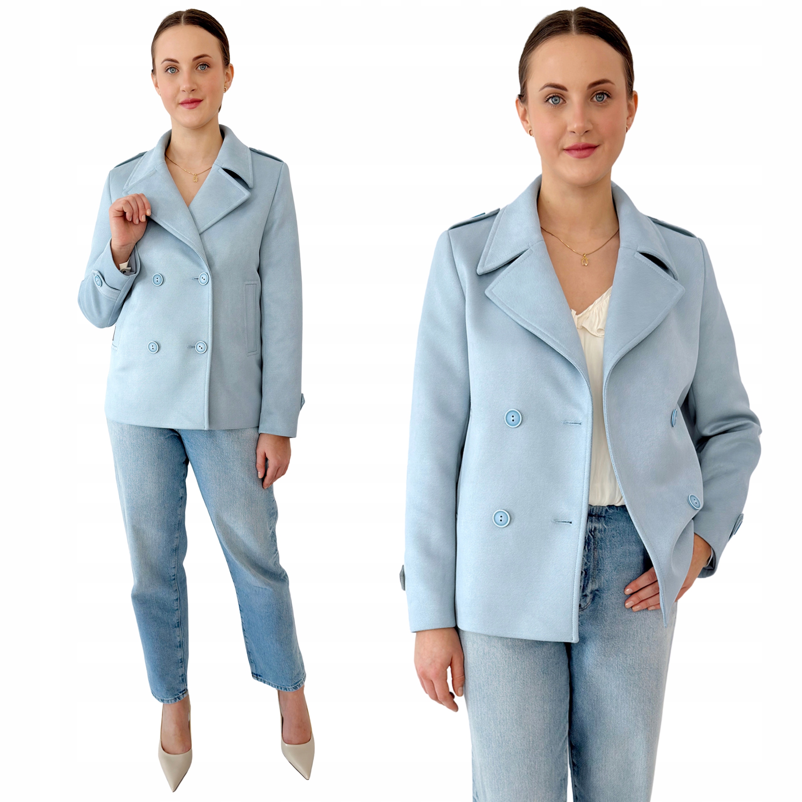 Elegantní krátký dámský jarní dvouřadý lehký kabát Sara Estodo