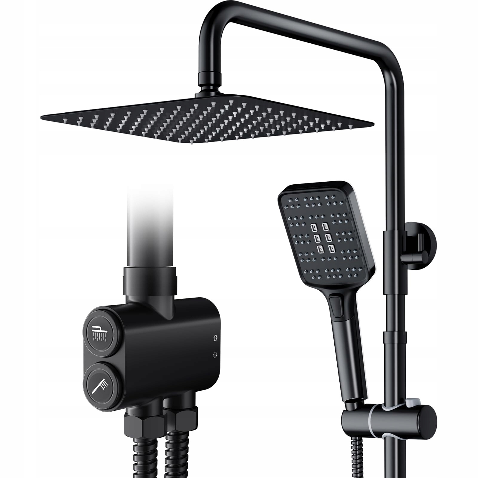 Štvorcová sprchová hlavica Rain, 3 prúdy, bez armatúr – čierna 25x25 cm