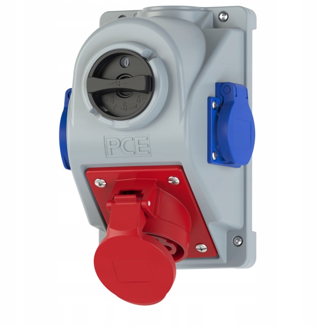 Pevná zásuvka s vypínačom L 0 P 32A 5P 400V 2x 2P+Z 230V Combo IP44