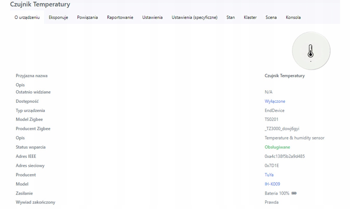 Czujnik TEMPERATURY I WILGOTNOŚCI ZIGBEE TUYA MINI Stan opakowania oryginalne