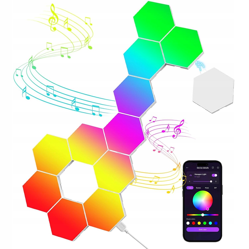 Herní Osvětlení Hexagon Wifi 12 Kusů Rgb S Aplikací Dálkový Ovladač Dekorace