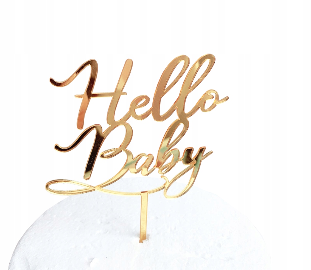 Baby Shower Topper Hello Baby Złoty Pępkowe Płeć