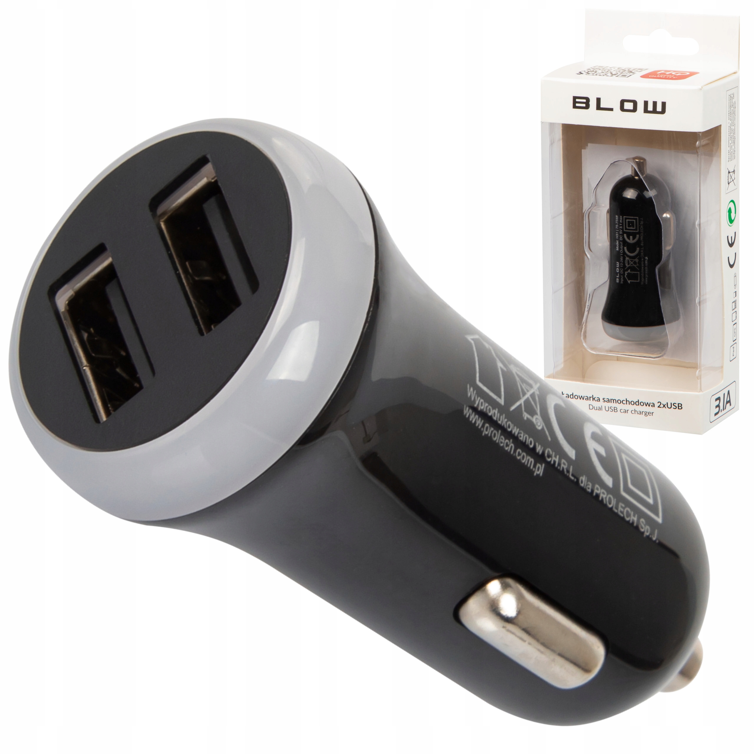 

Ładowarka samochodowa szybka Blow 2x Usb 3,1A 5V