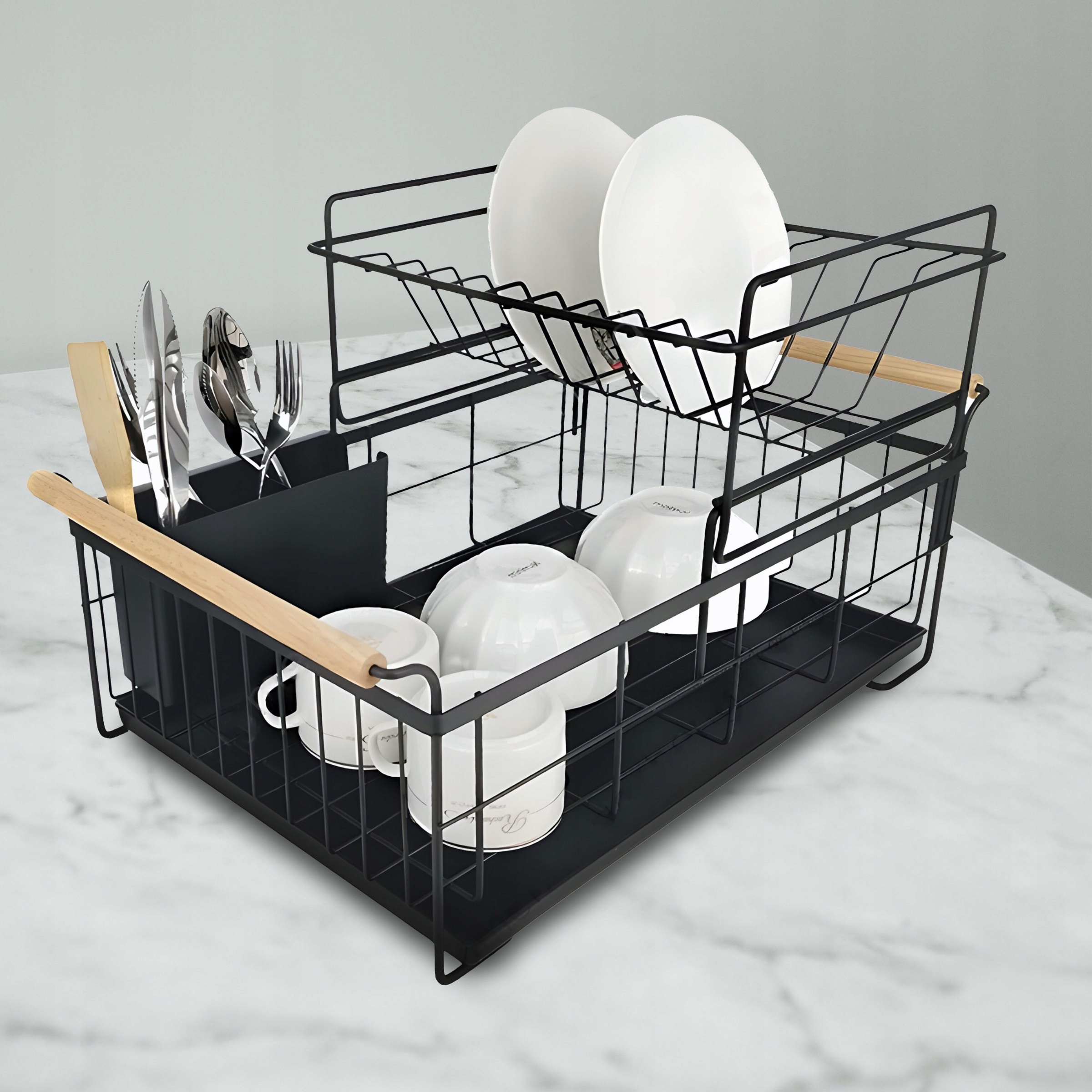 SUSZARKA DO NACZYŃ DWUPOZIOMOWA OCIEKACZ Z TACKĄ STOJĄCA DUŻA CZARNA Marka Retoo