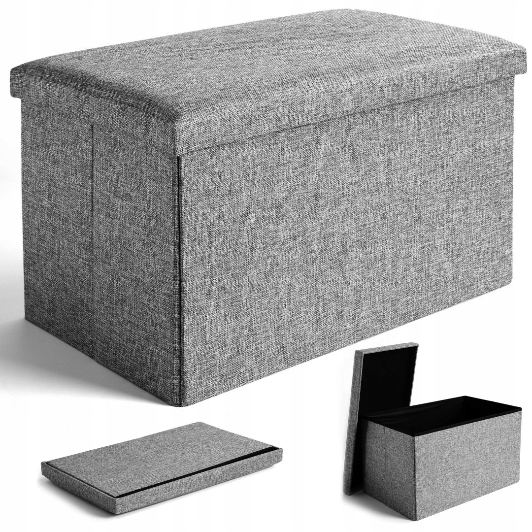 PUFA SKŁADANA MATERIAŁOWA SZARA KUFER SIEDZISKO SCHOWEK PODNÓŻEK XL