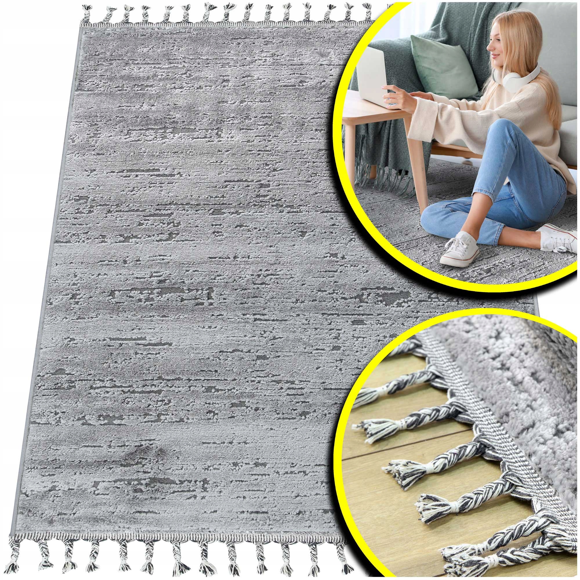 Šedý Koberec Do Obývacího Pokoje S Třásněmi Do Ložnice Shaggy Siena 200x300