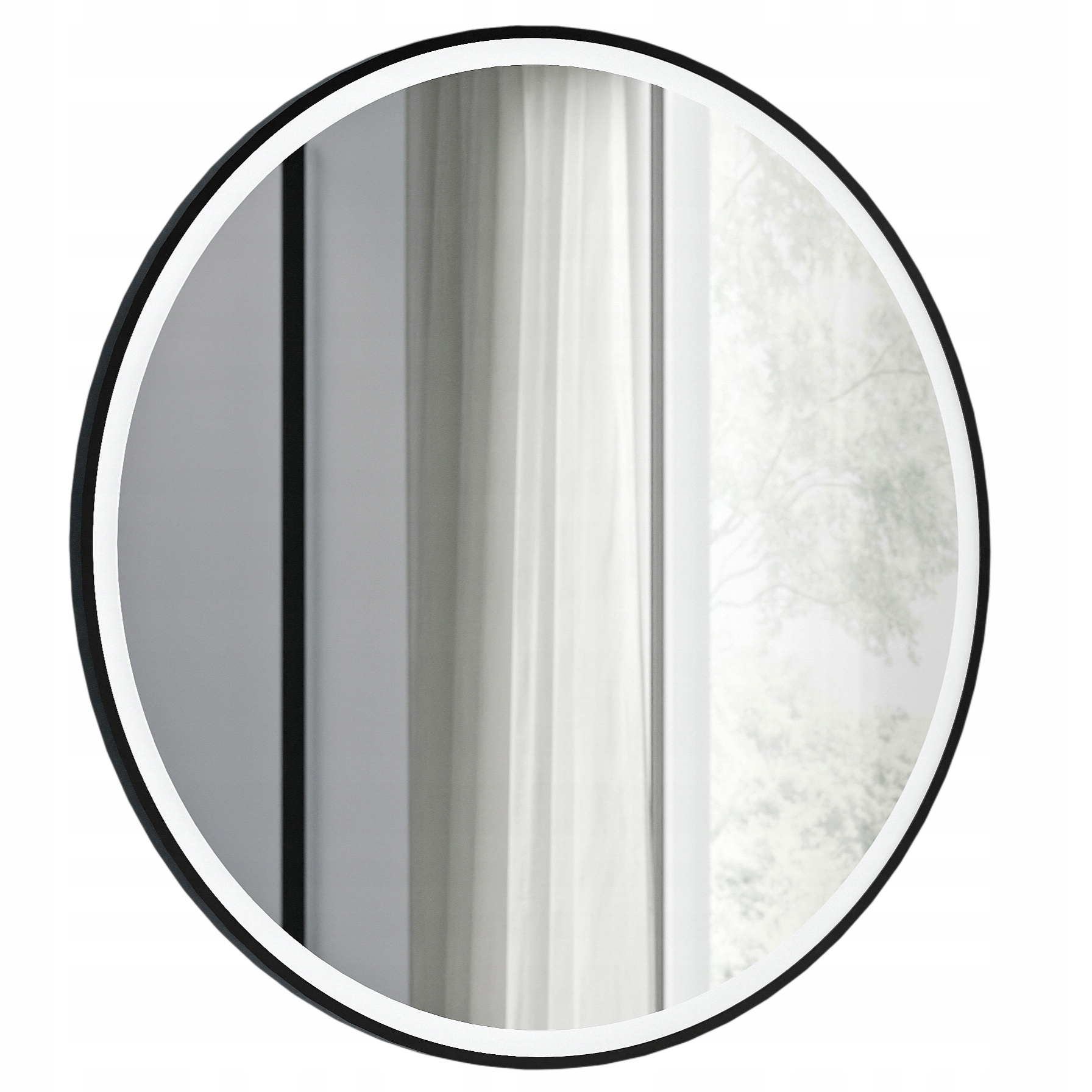 Lustro łazienkowe Led okrągłe 80cm podgrzewanie lustra rama czarna