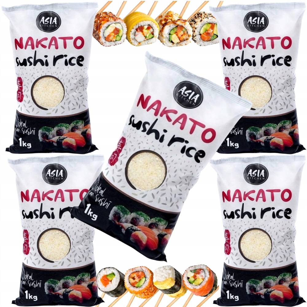 Levně 5 x Rýže na sushi Kulaté zrno Nakato 1 kg 1000 g Asia Kitchen