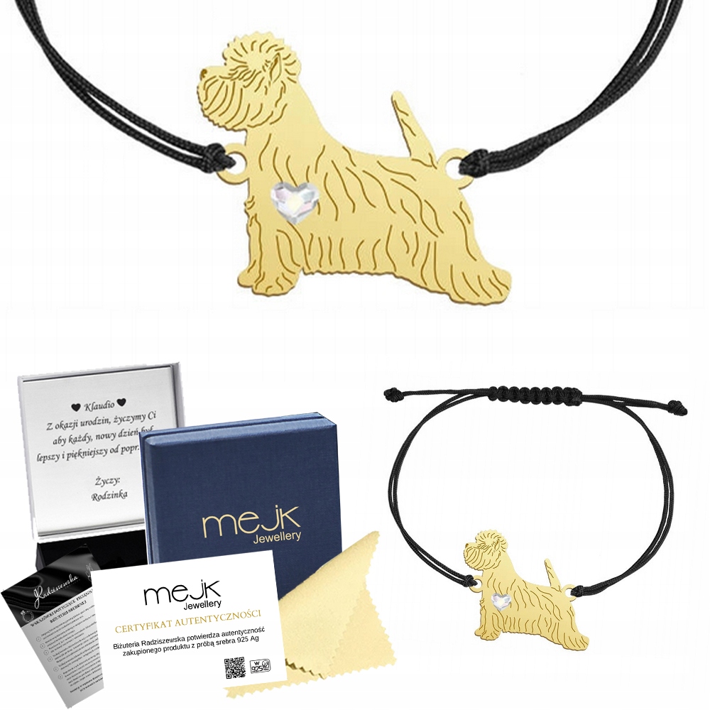Zlatý náramek z West Highland White Terrier 925 Šperky Gravírování Bonus