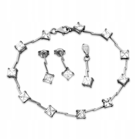 

Srebrny Komplet Z Kwadratowymi Cyrkoniami Kwadraty