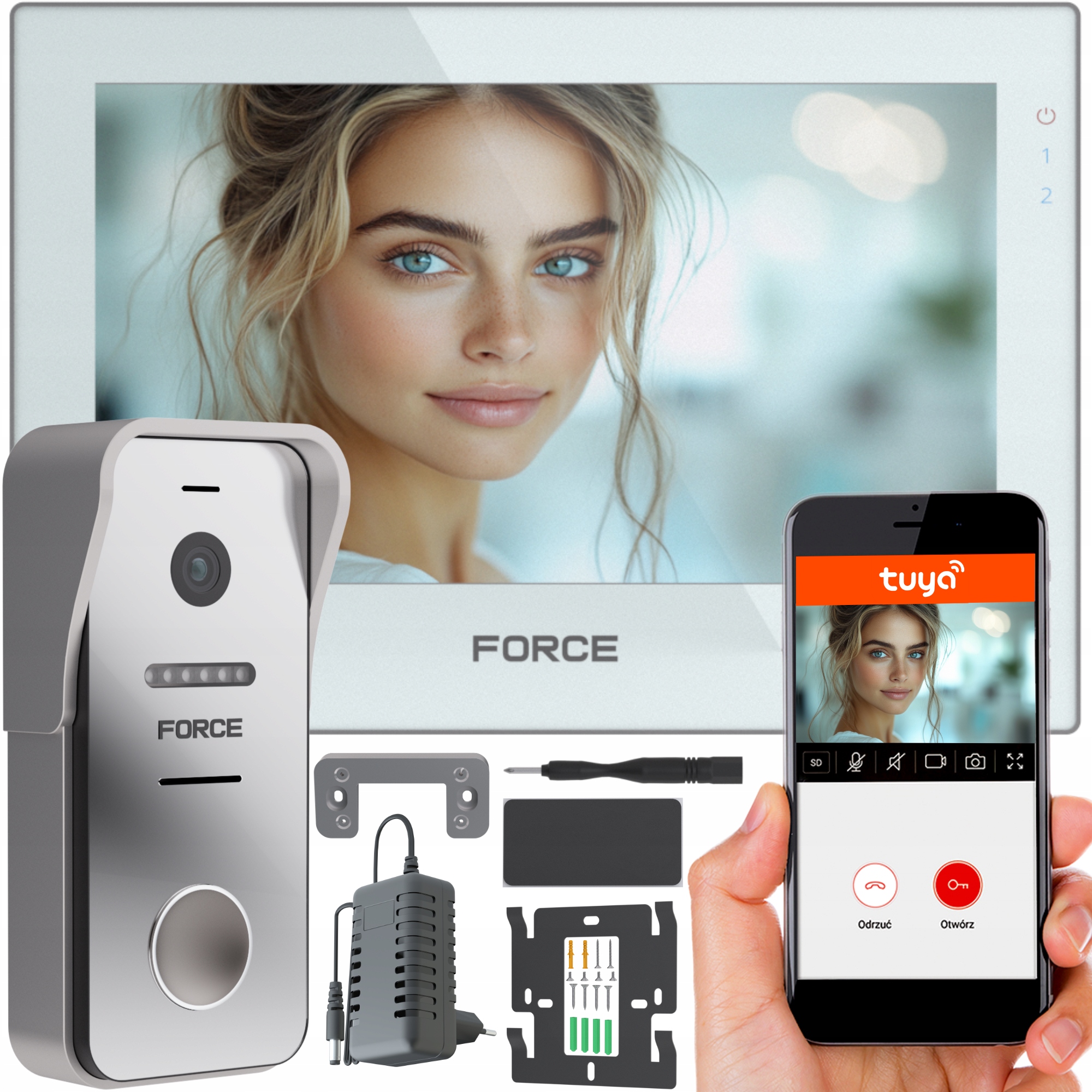 Videodomofon Force Prima Gt 7" Bílý Full Hd Brána Furtka WiFI Tuya