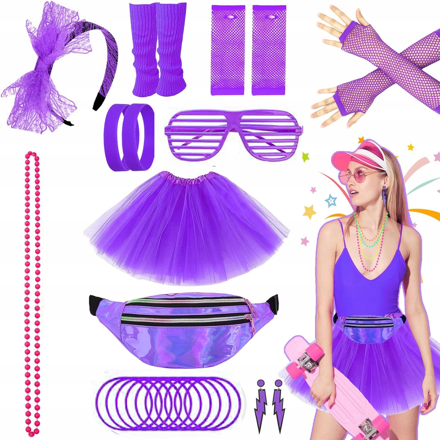 Sada kostýmů a doplňků 80. let pro ženy velikosti