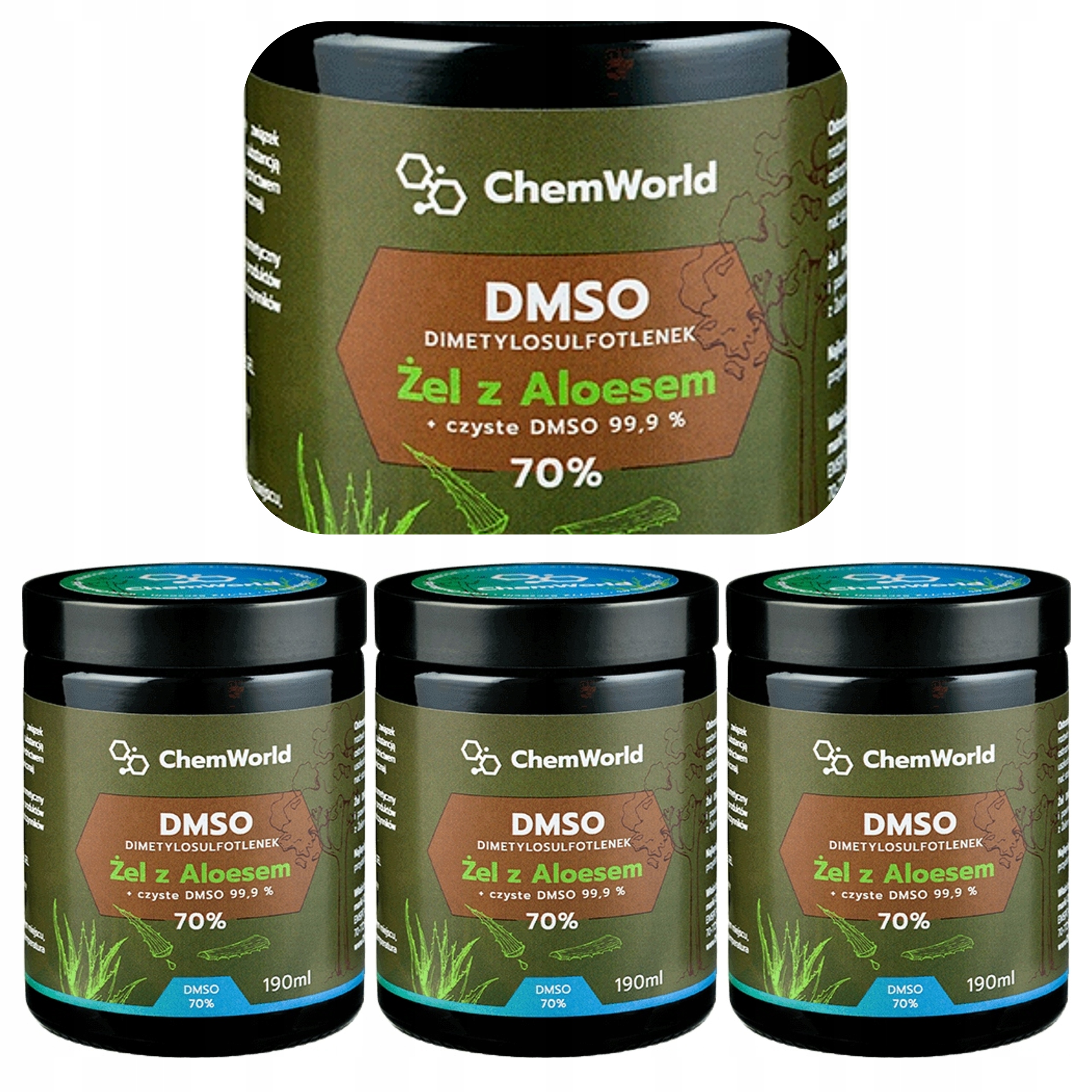 3x Dimetylosulfotlenek Dmso Chemworld Żel 70% z Aloesem Aloe Vera 190 ml