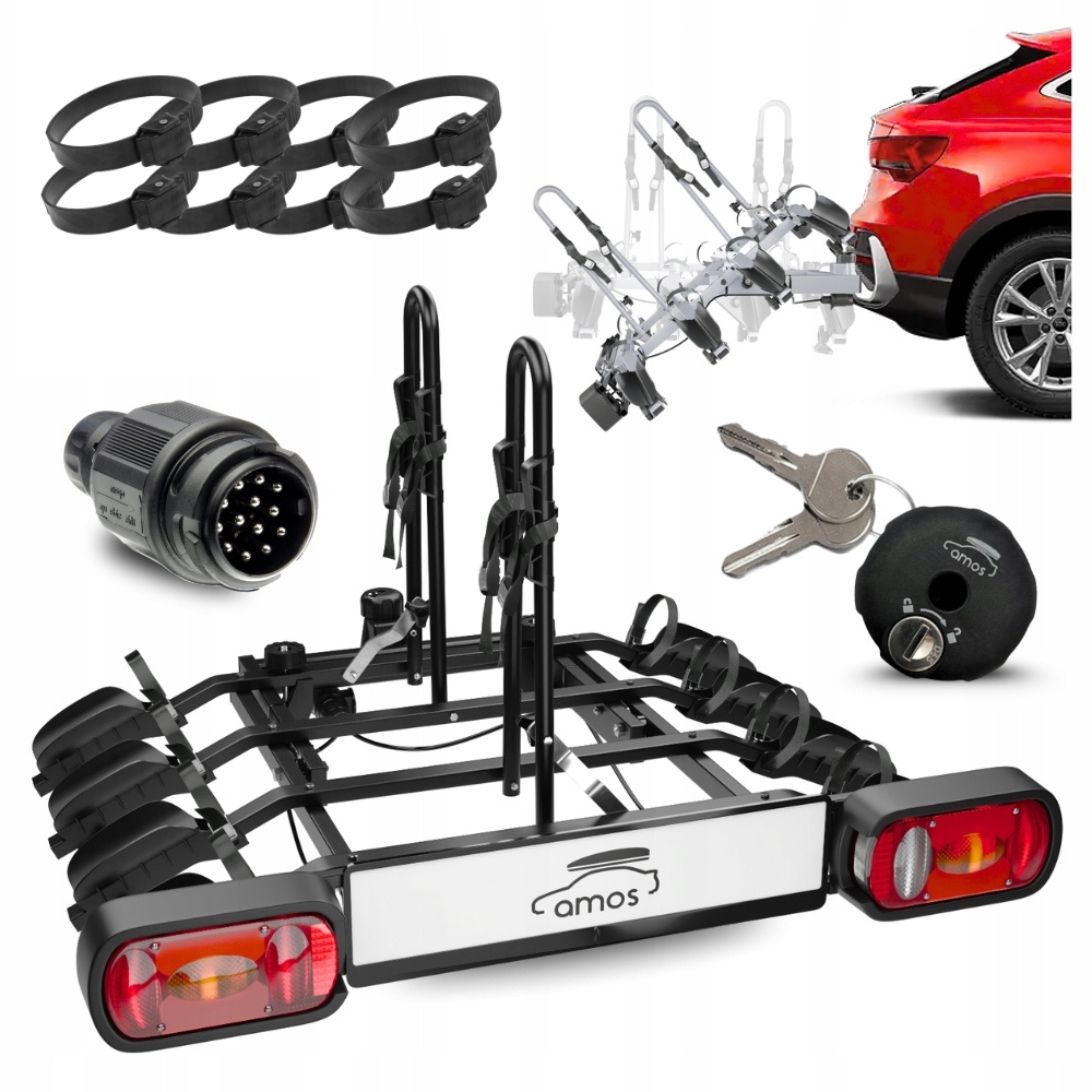 Uchwyt rowerowy na hak AMOS Tytan 4 platforma czarny 75 kg 13 PIN uchylany