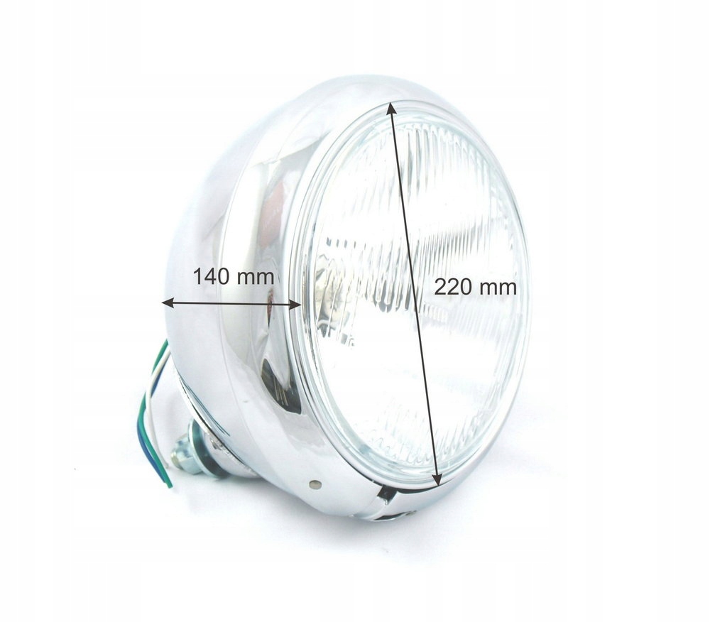 LAMPA PRZÓD CHROM METALOWA 220mm DUŻA H4 CHOPPER YAMAHA DRAG STAR Producent bez marki