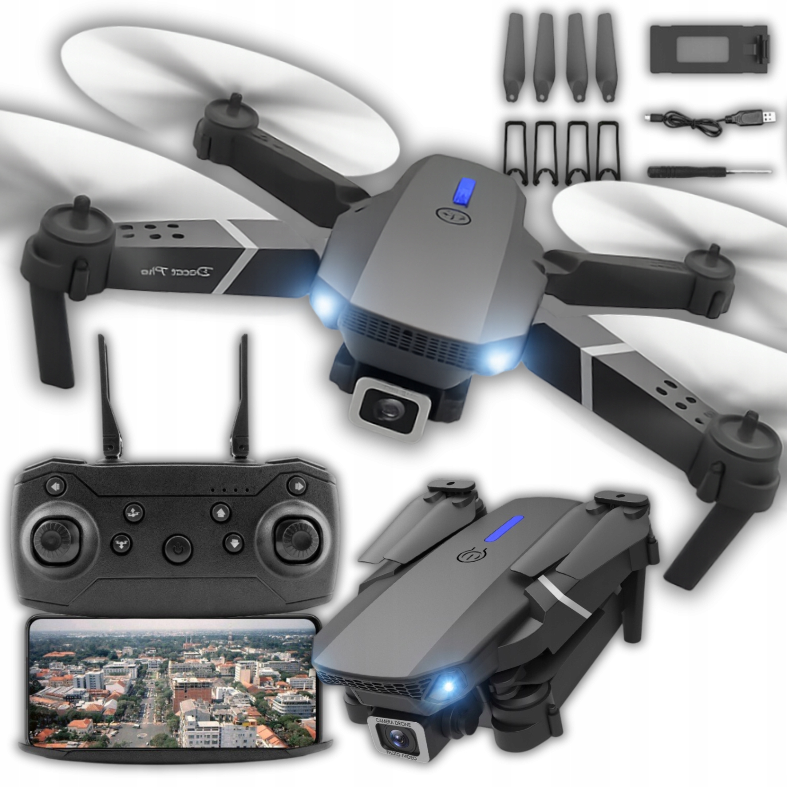 DRON E88 MINI KAMERA OVLÁDAČ KRYTY BATÉRIA ZÁVES 100 M SADA za