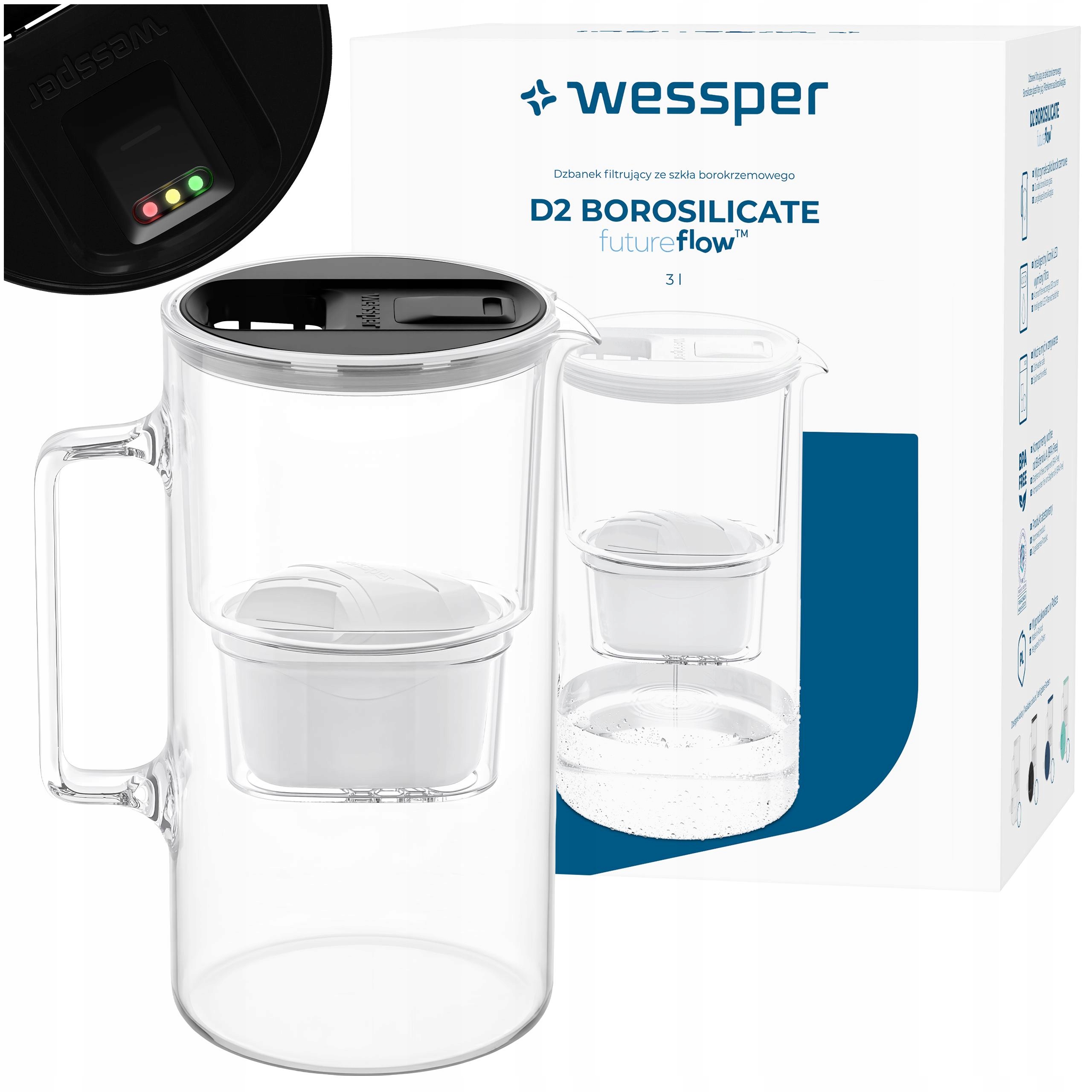 Filtrační konvice Wessper FutureFlow Aquamax 3l Led 1x filtrační vložka na vodu