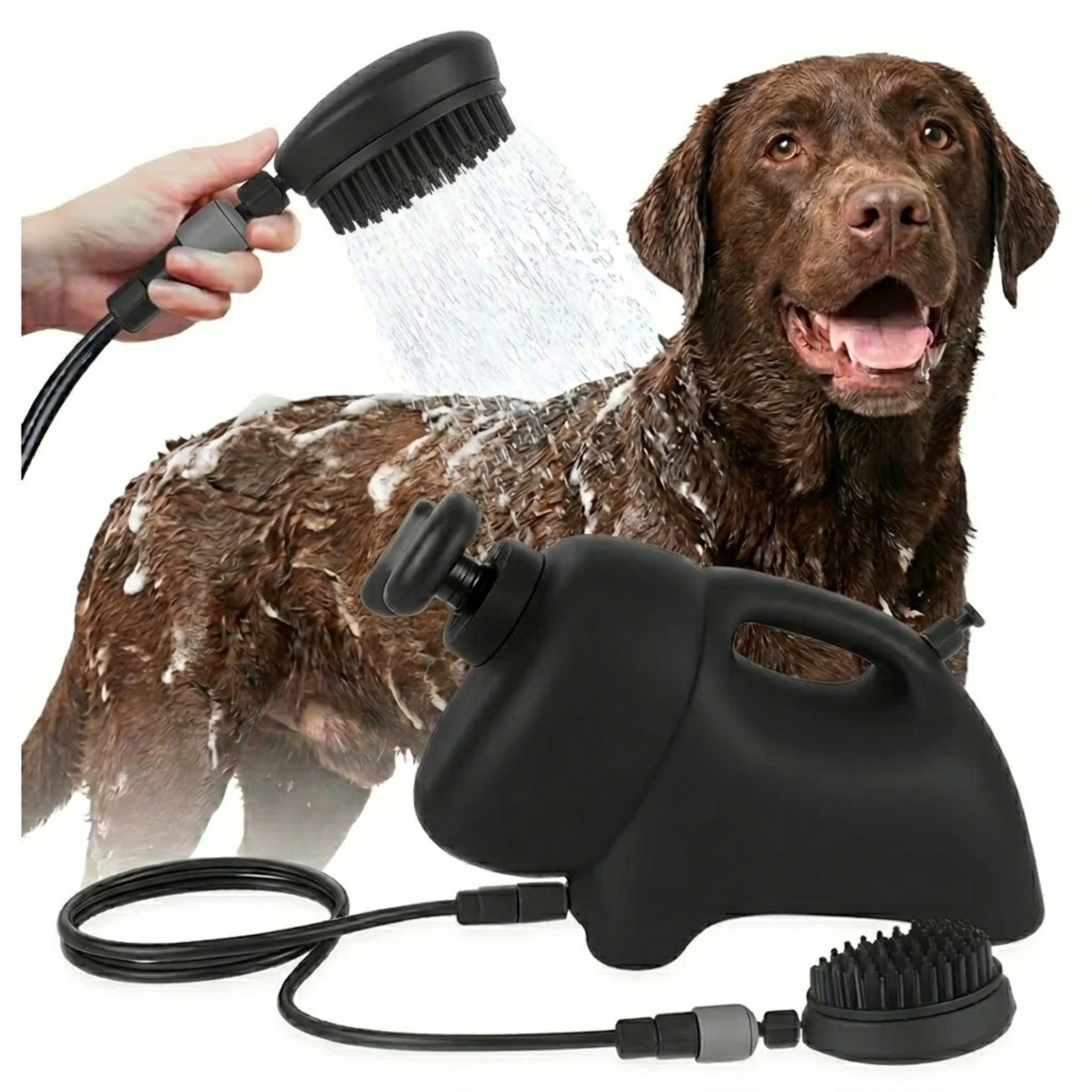 Myčka pro psy a zvířata Přenosná bezdrátová ruční kartáčová sada 8 l černá