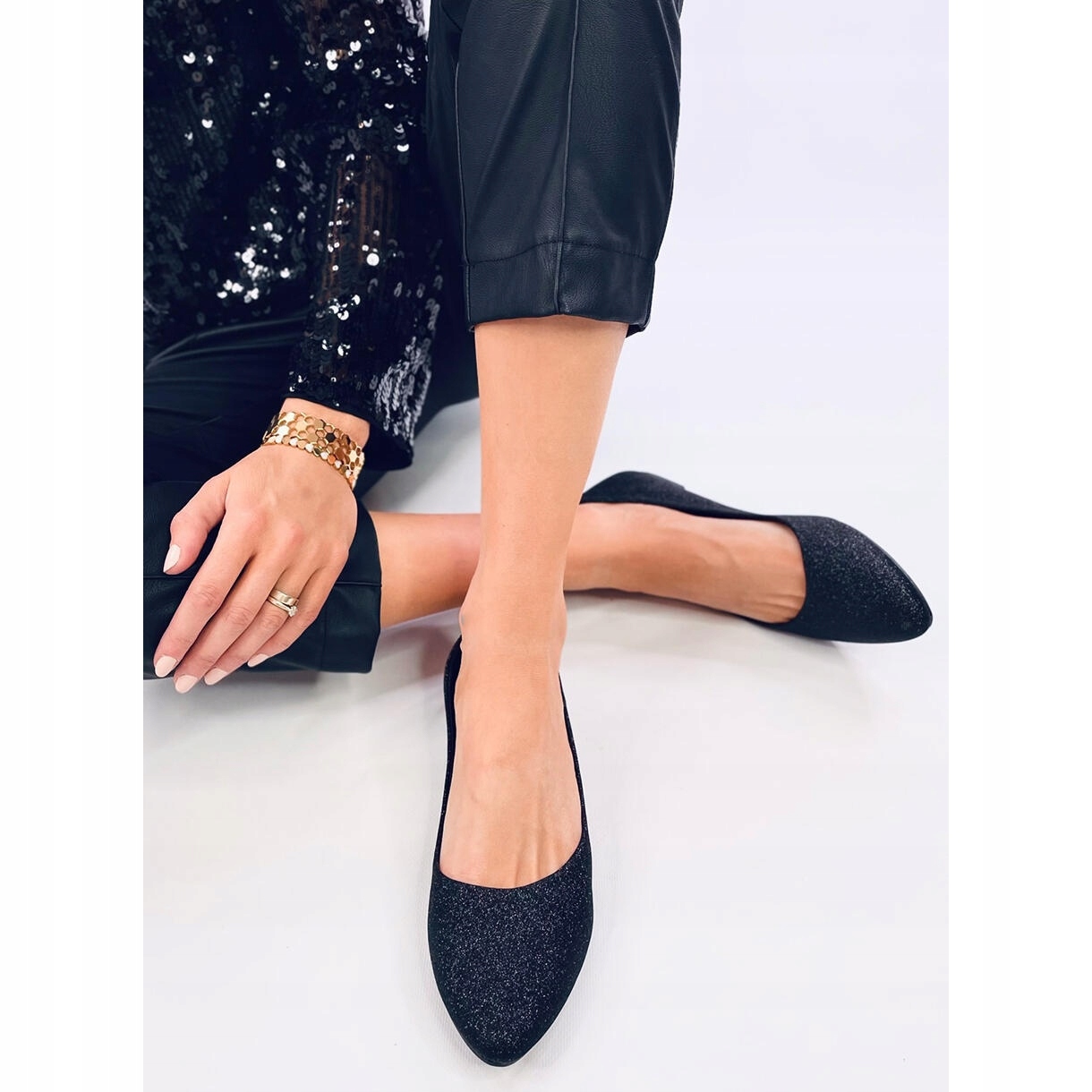 Czarne Skóra ekologiczna Buty Baleriny r.39 Rozmiar 39