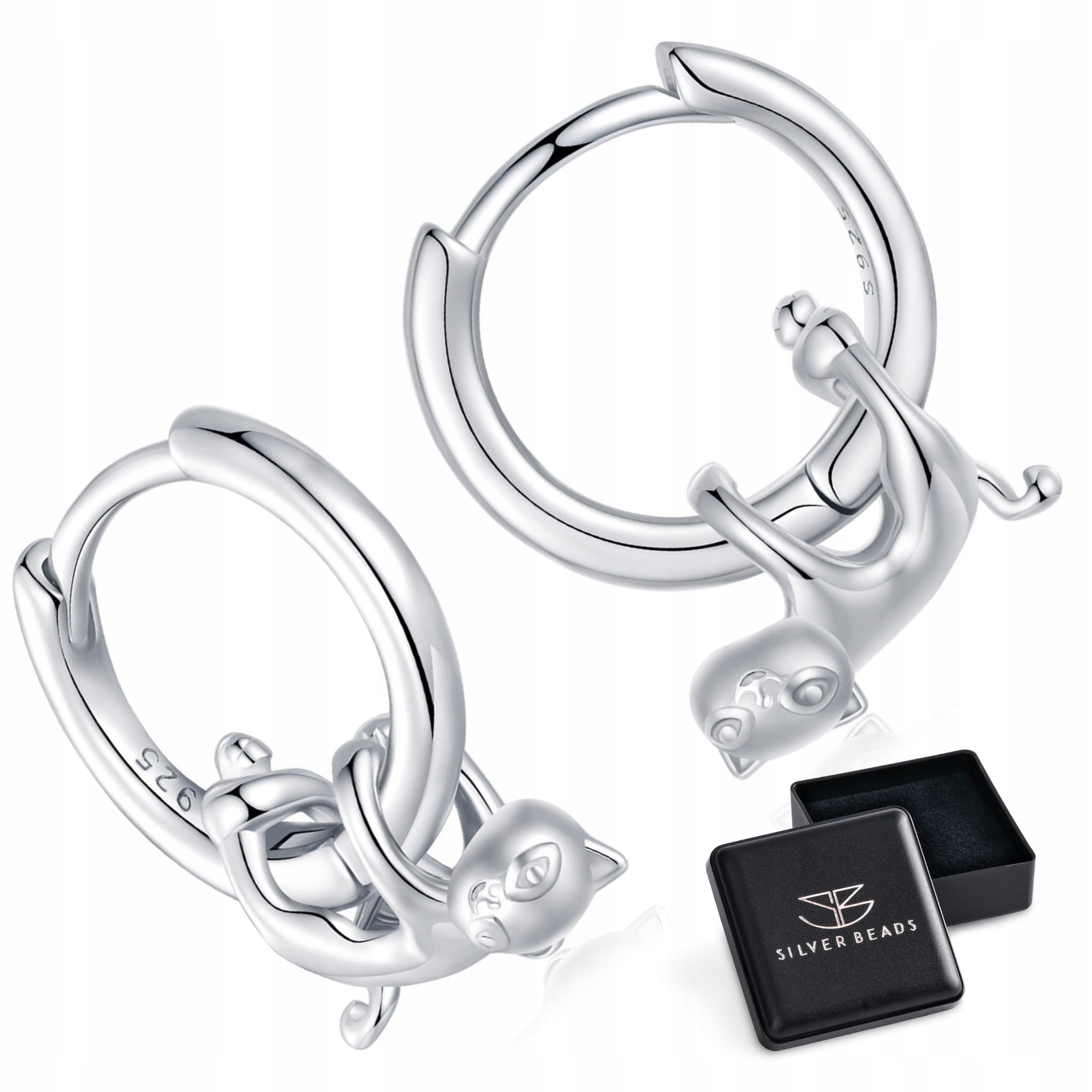 K715 Srebrne kolczyki z wiszącymi kotkami koła zatrzaski srebro 925