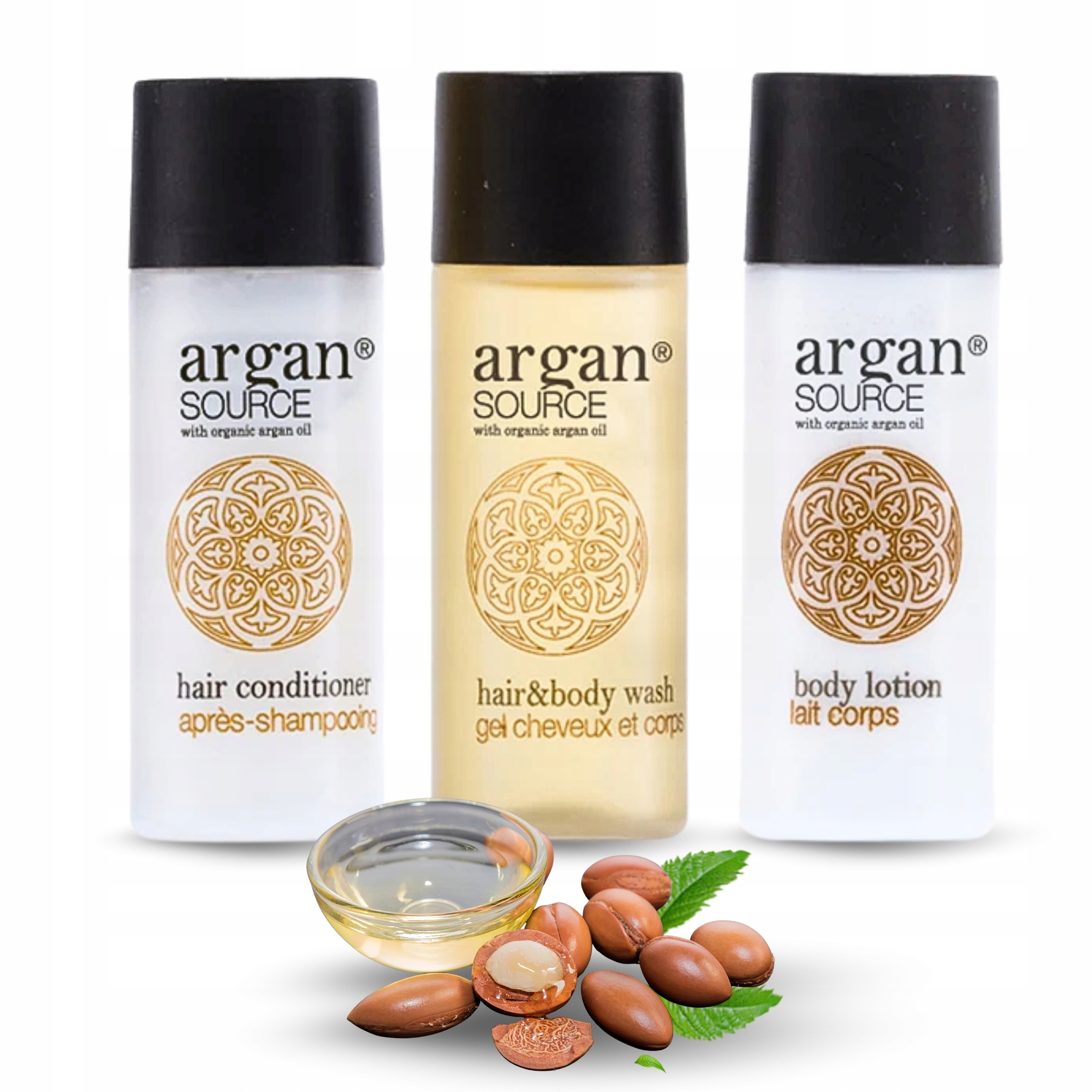Kosmetyki Hotelowe Mini Żel i Szampon 2w1 Odżywka Balsam Argan Source 150x!