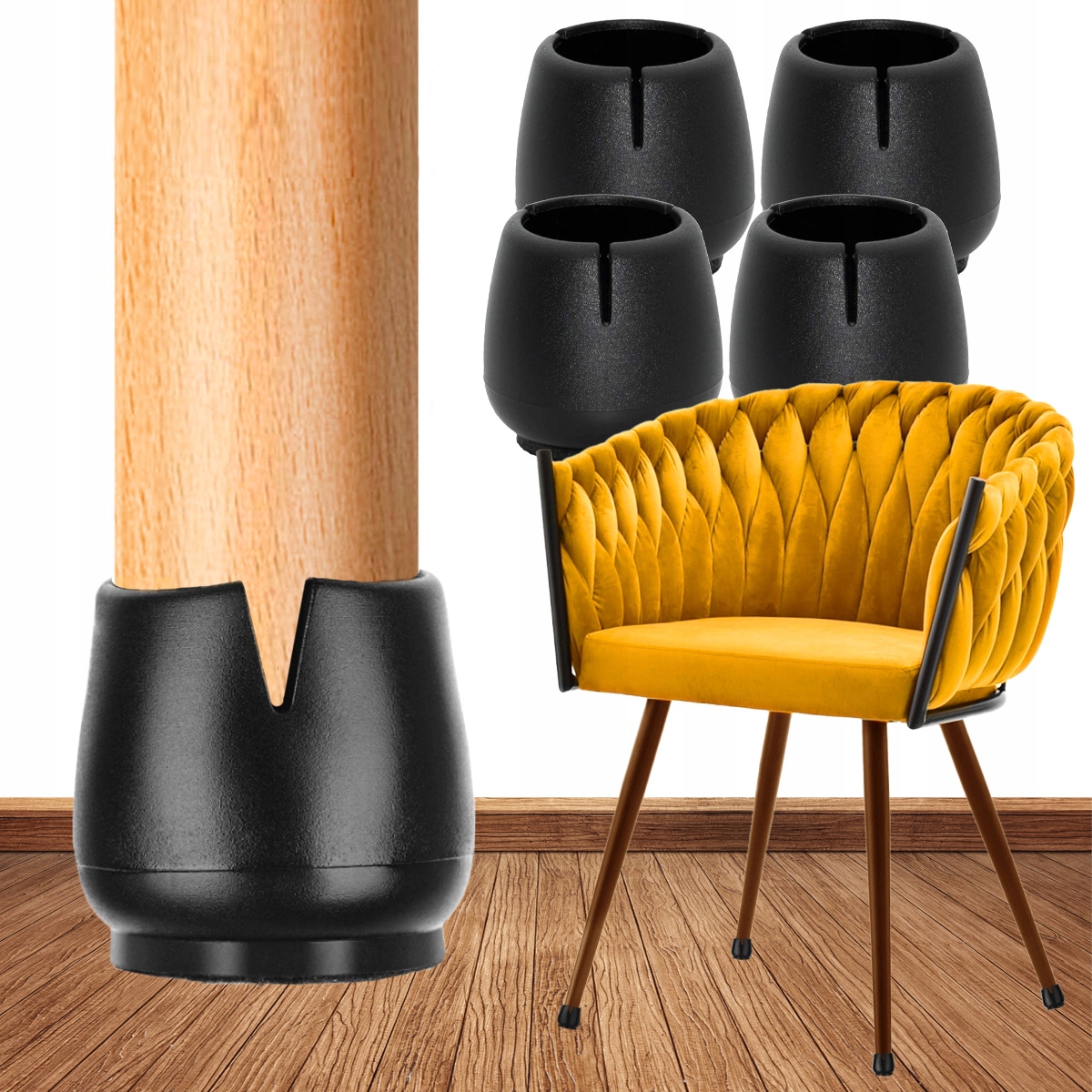 Návleky na nohy židle nástavce s ochranným plstíkem Černé 17-21 mm x4