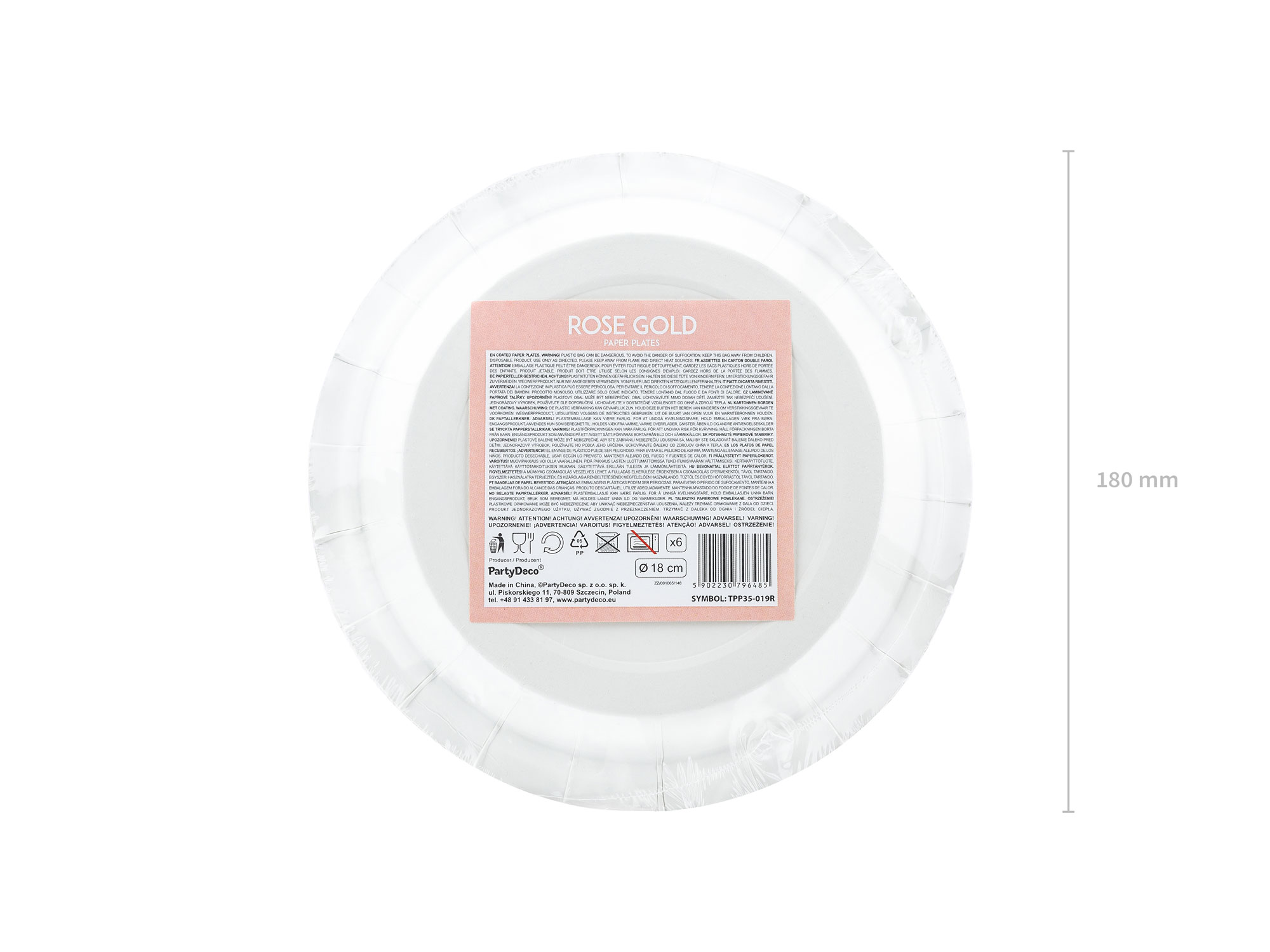 TALERZYKI PAPIEROWE METALICZNE OKRĄGŁE 18 cm 1op./6szt. RÓŻOWE ZŁOTO EAN (GTIN) 5902230796485
