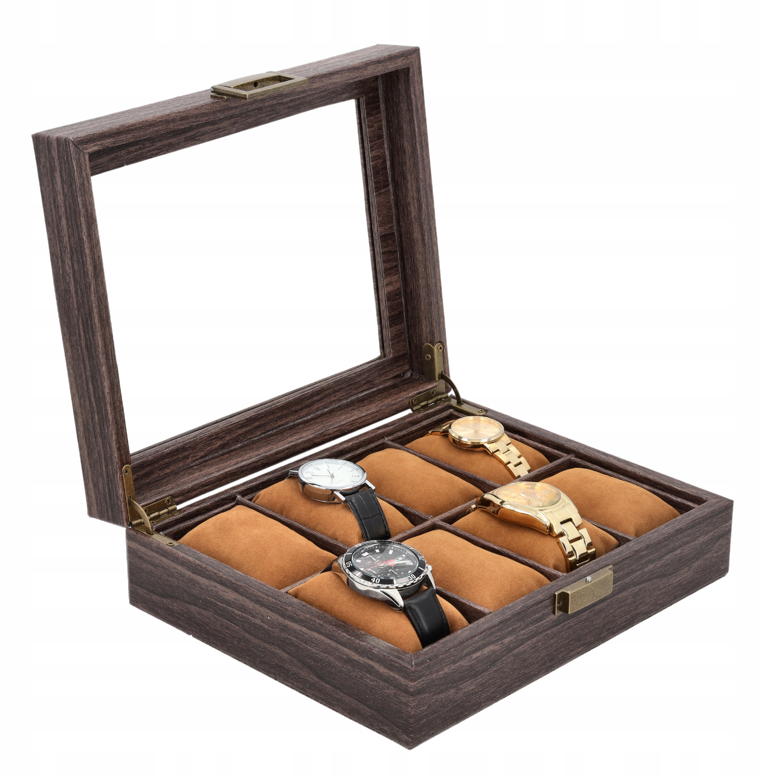 ETUI NA ZEGARKI BIŻUTERIĘ PUDEŁKO ORGANIZER SZKATUŁKA KASETKA 8SZT BRĄZ G32 Model ETUI NA ZEGARKI 8SZT BRĄZ