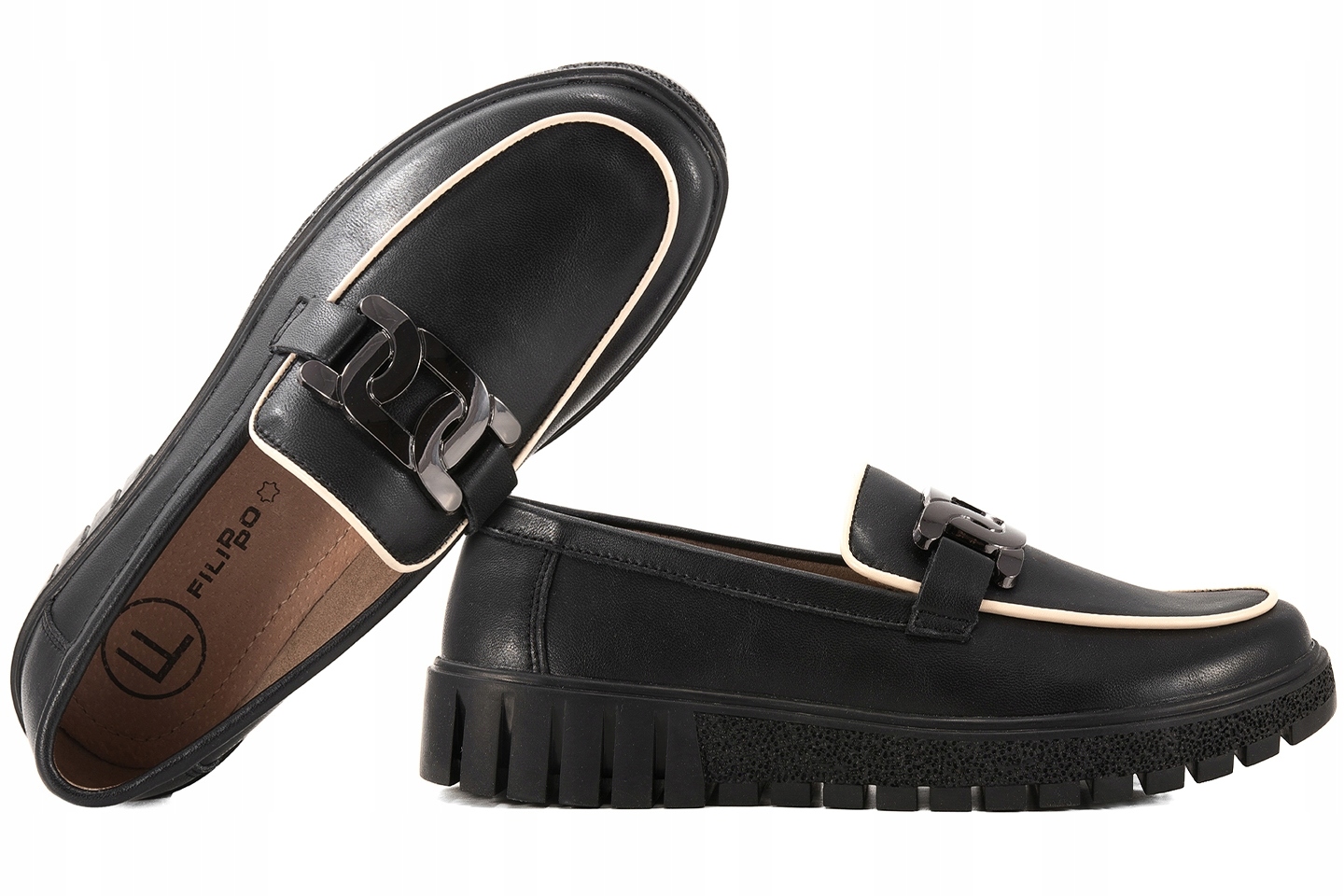 Filippo DP4728 Dámské Mokasíny Na Platformě Polobotky Kůže Černá 40