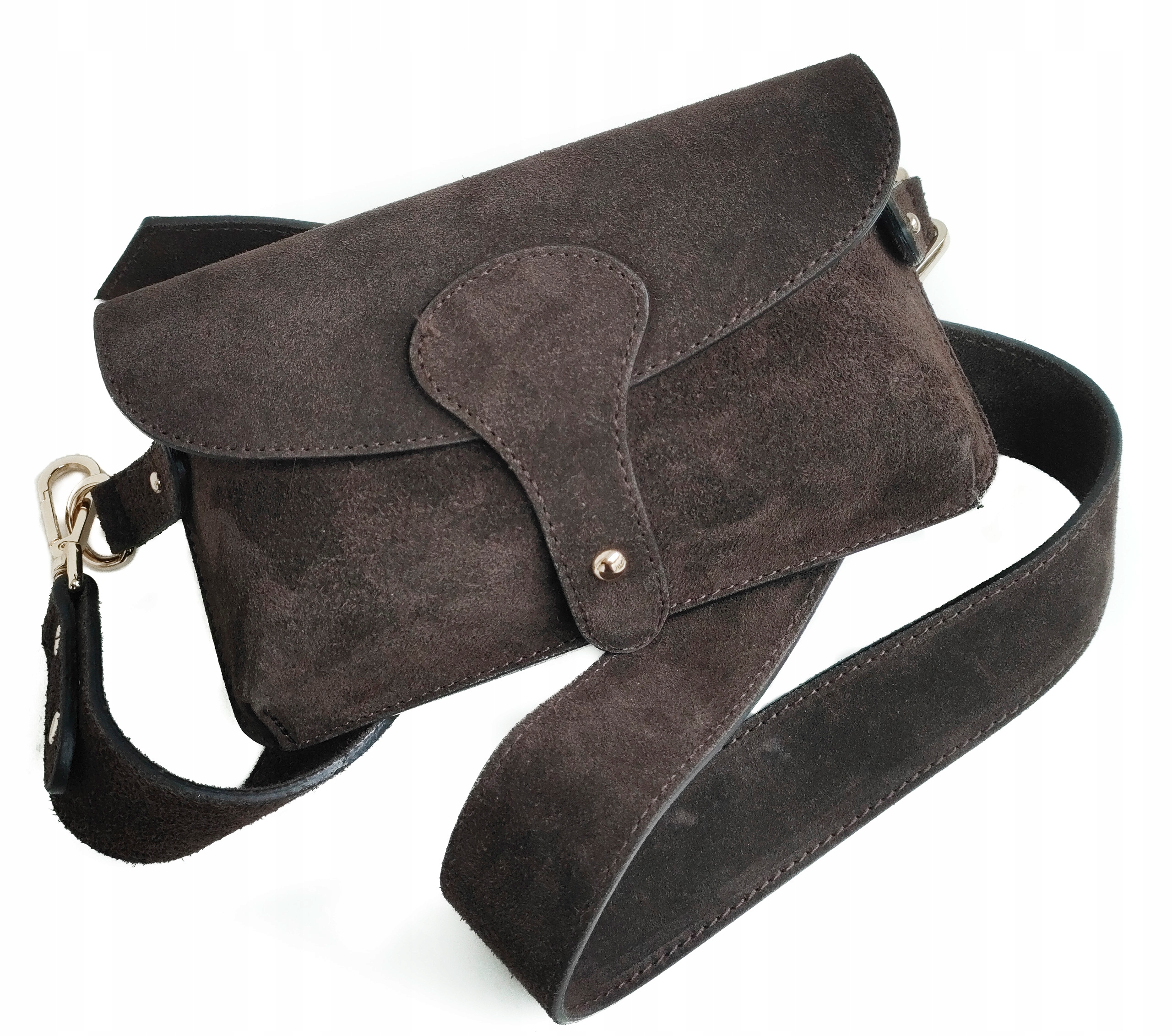 Semišová kabelka přes rameno kabelka z přírodní kůže, hnědá, čokoládová