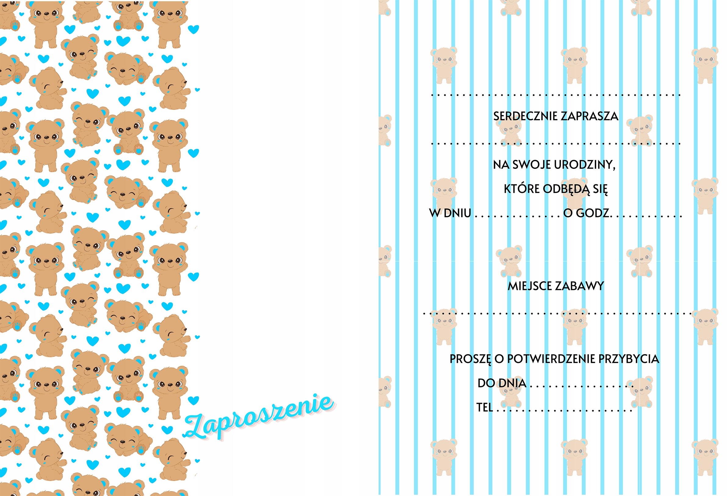 ZAPROSZENIE MIŚ MISIE SERDUSZKA ZAPROSZANIA URODZINOWE 20x15 cm Marka inna